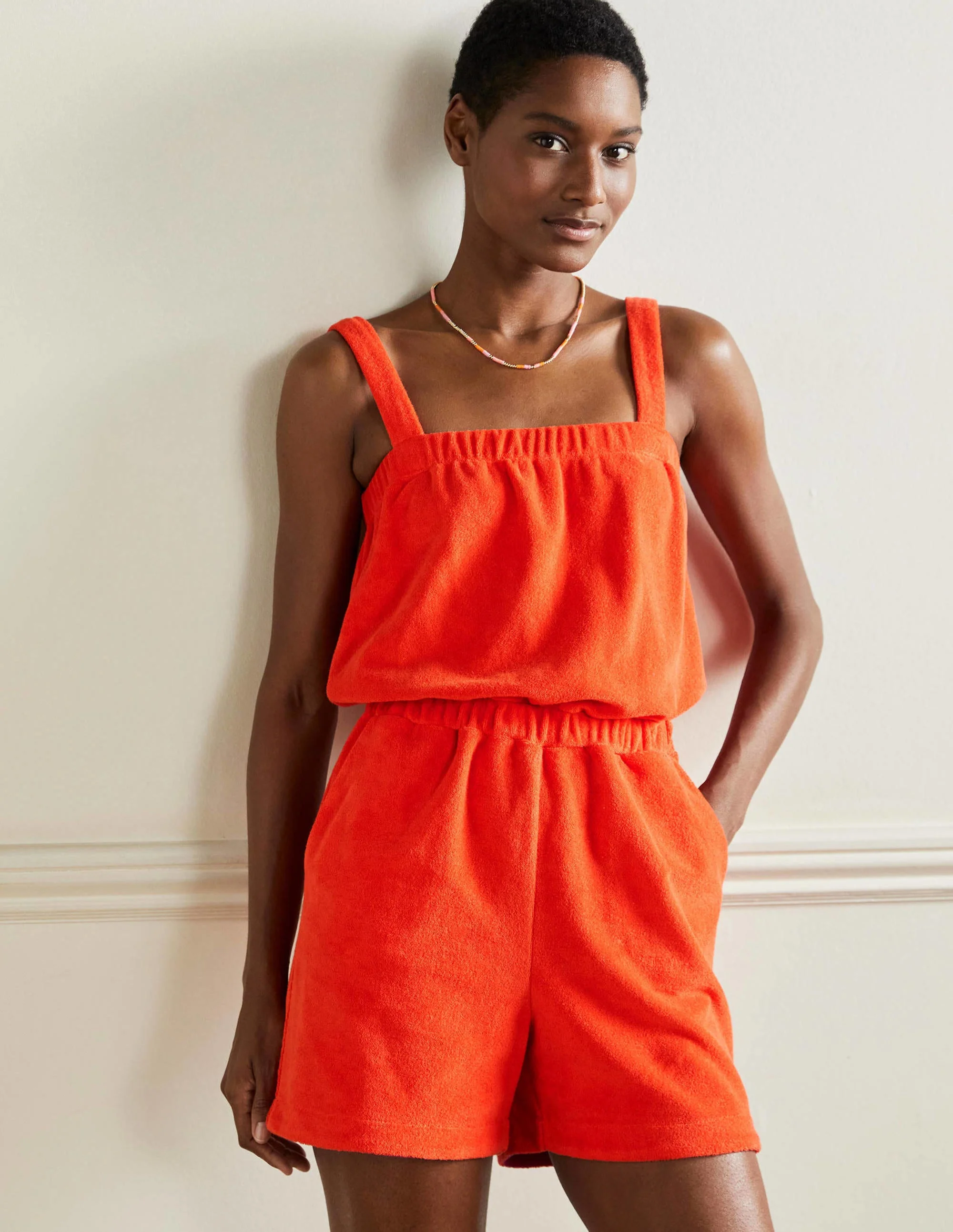 Erica Towelling Romper-Papaya
