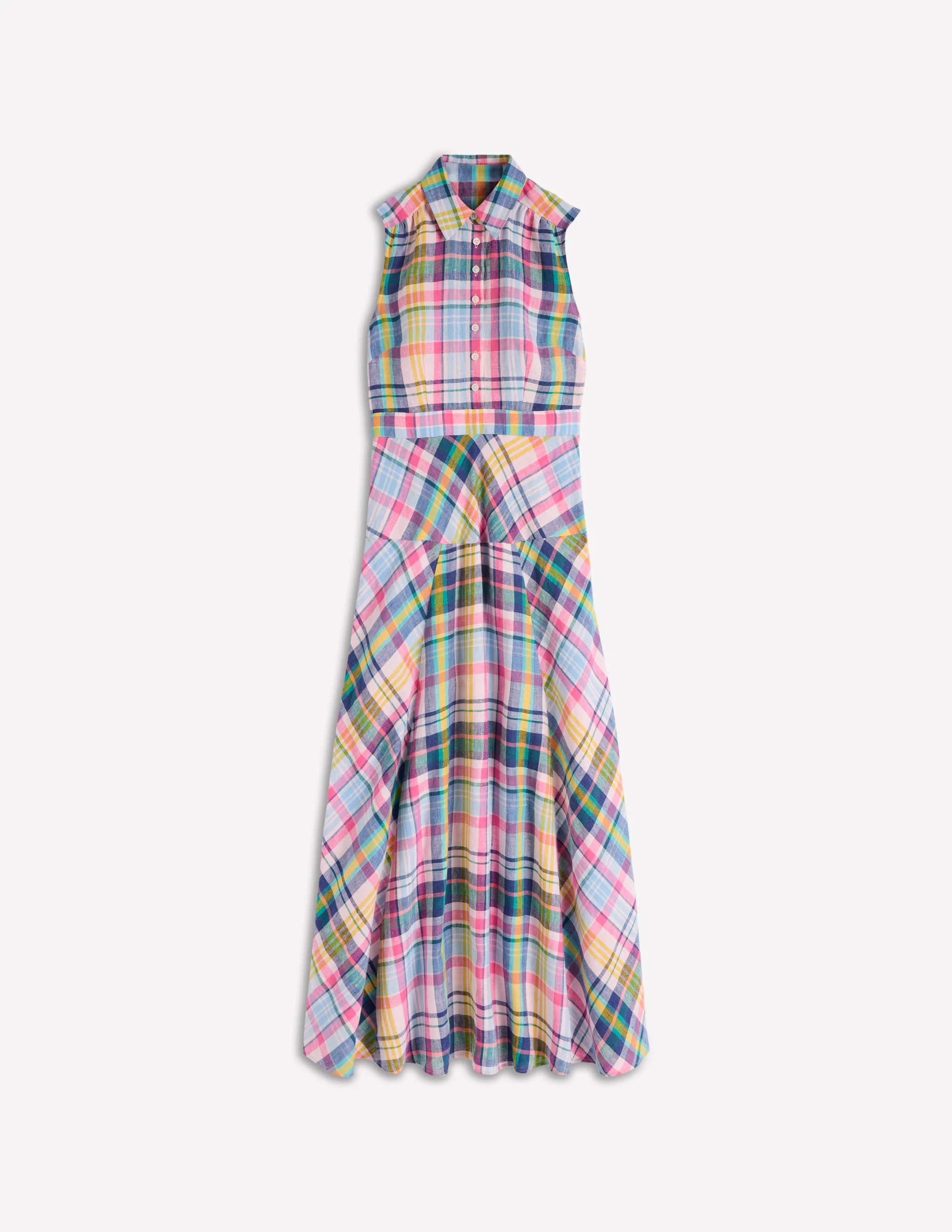 Erma Drop Waist Linen Dress-Blue, Pink and Green Madras - Image 6