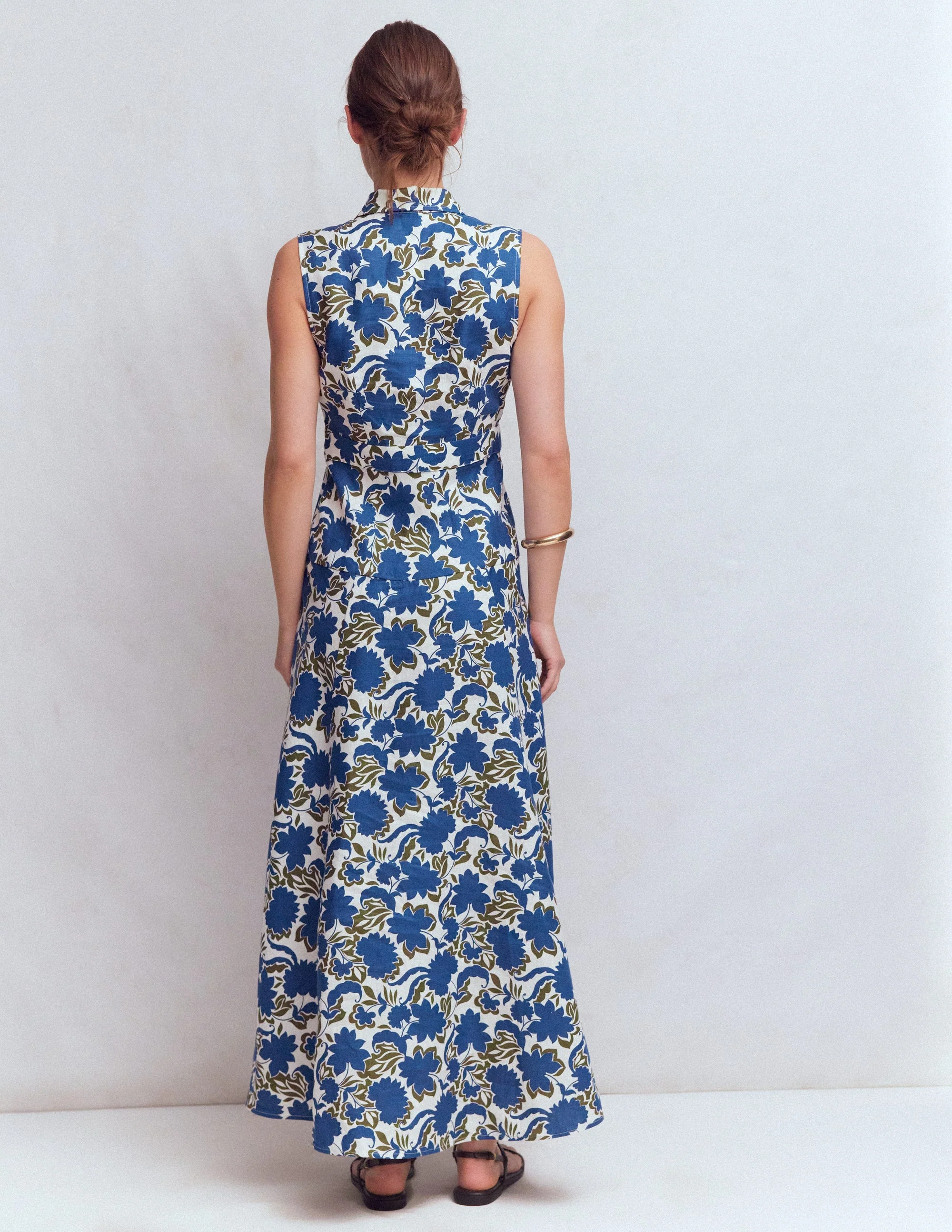 Erma Drop Waist Linen Dress-Blue Shadow Blossom - Image 3
