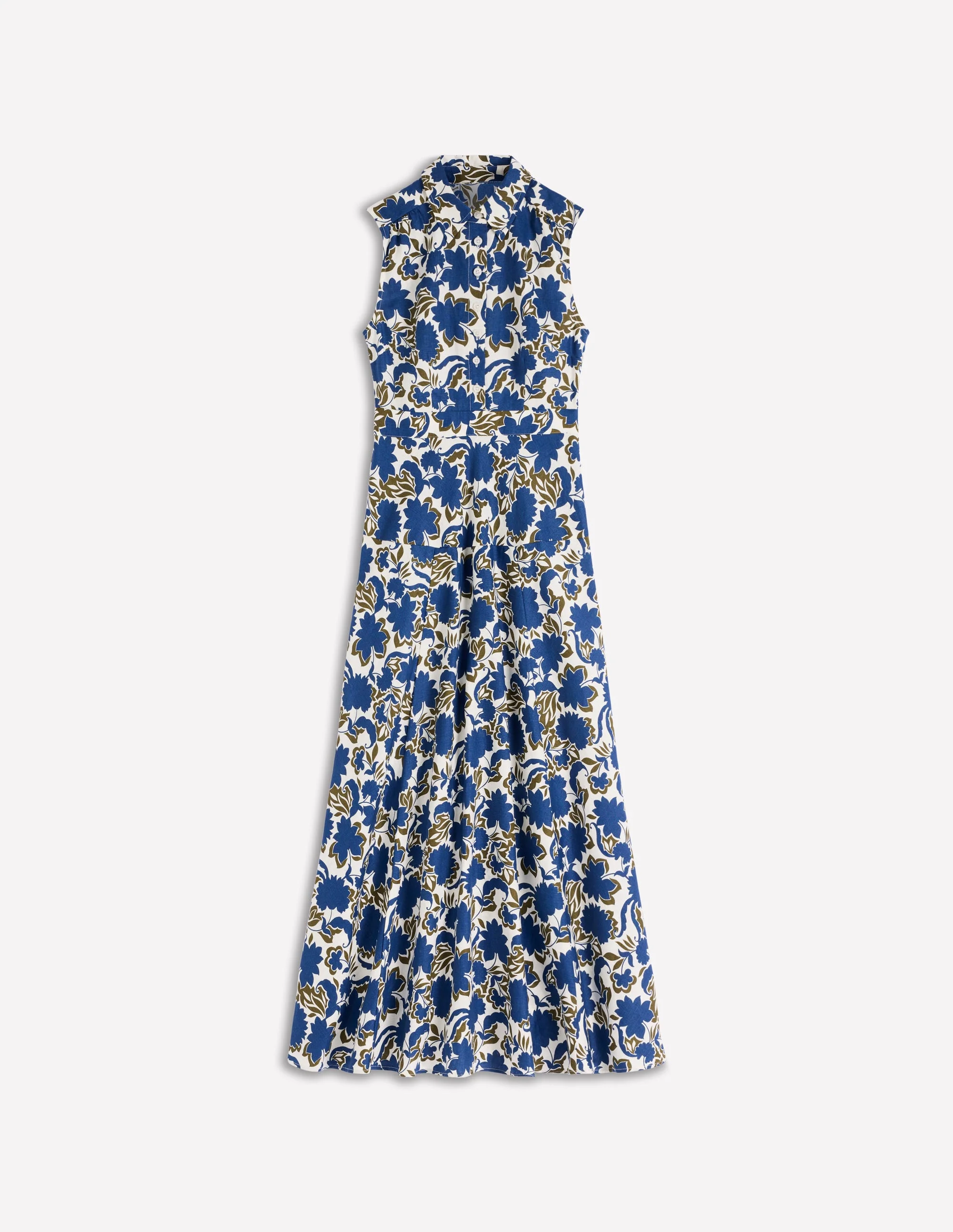 Erma Drop Waist Linen Dress-Blue Shadow Blossom - Image 6