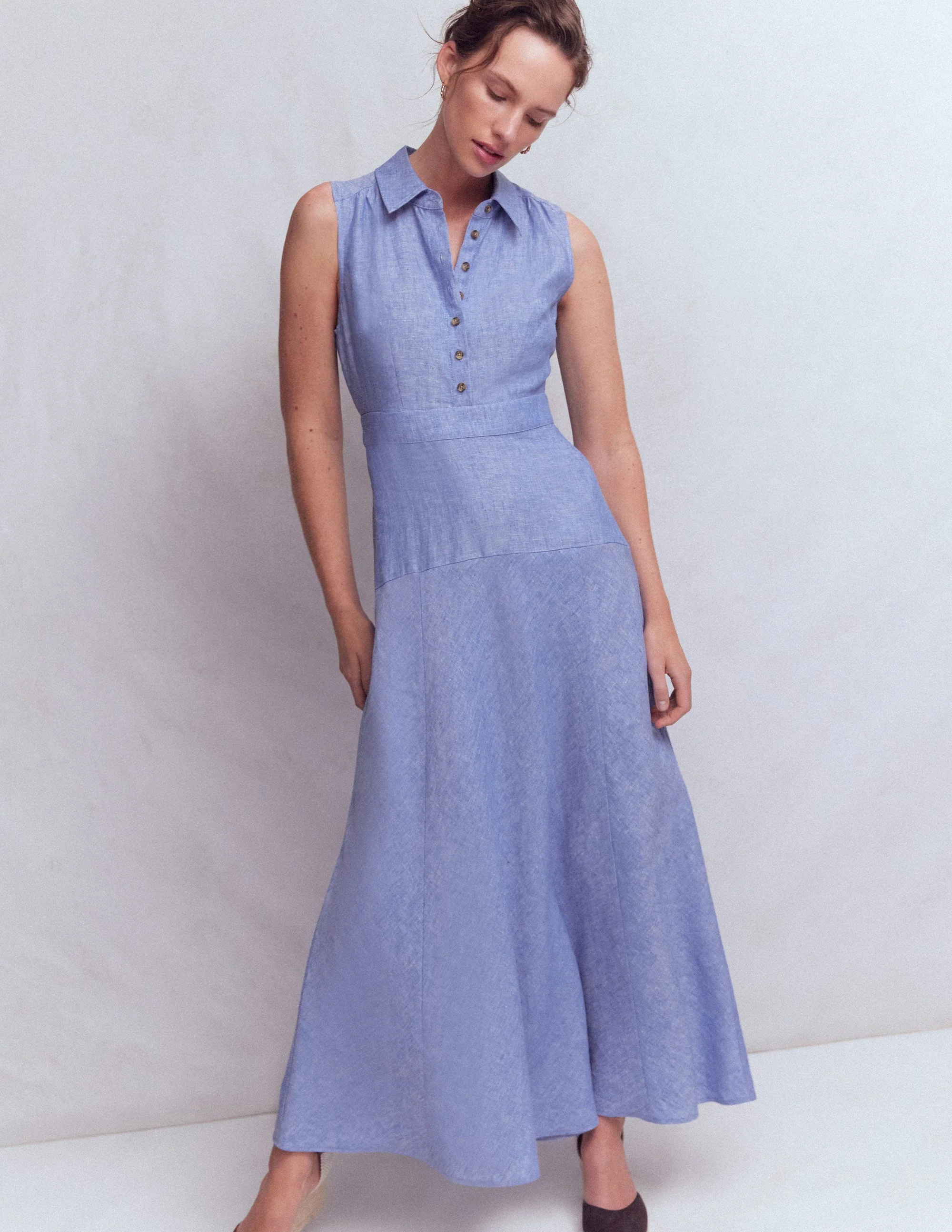 Erma Drop Waist Linen Dress-Chambray - Image 4