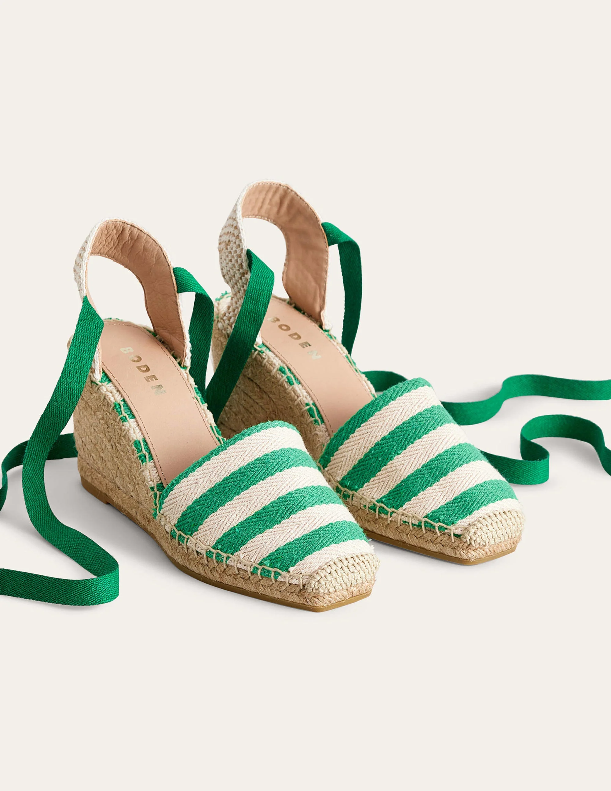 Esme Espadrille Wedges-Green Stripe - Image 2