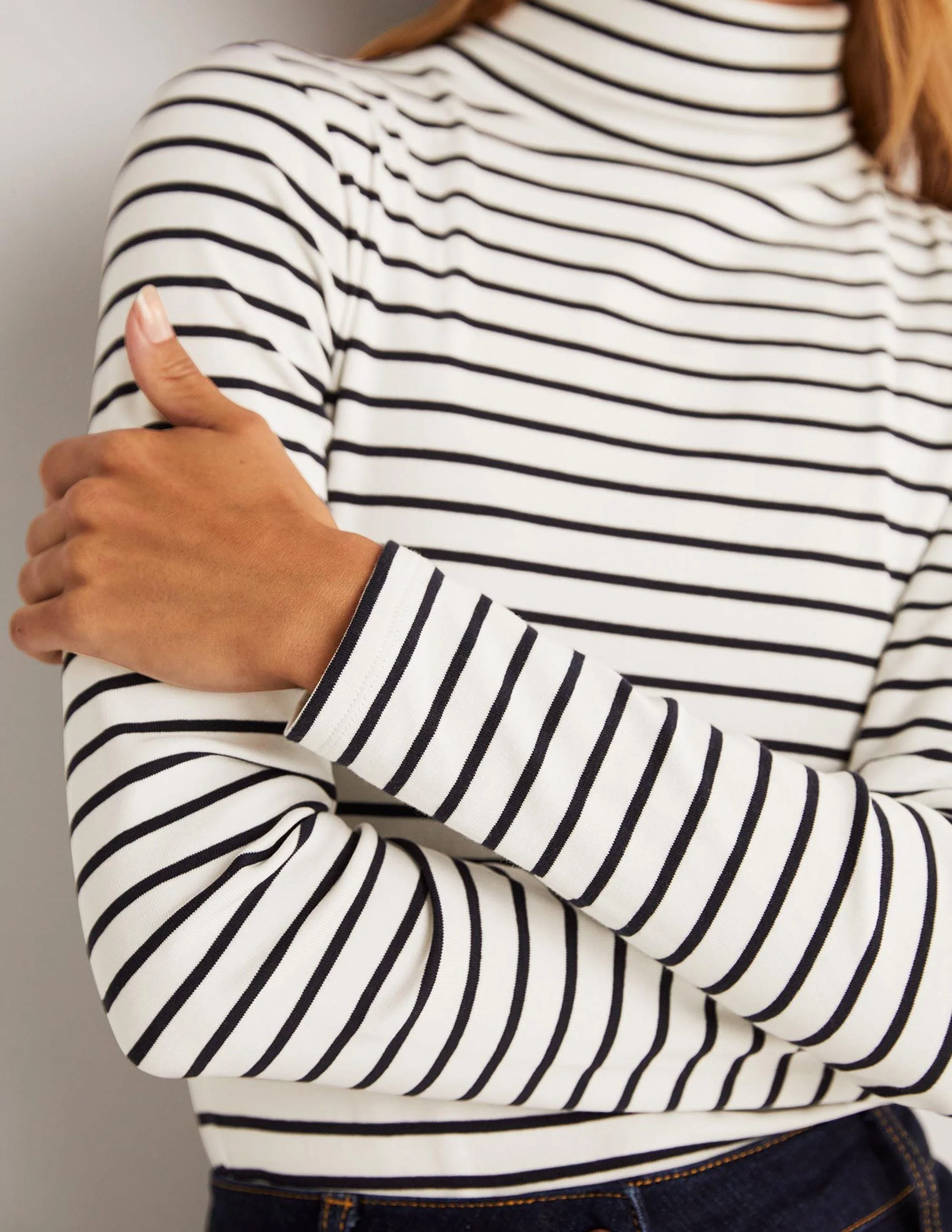 Essential Roll-neck Top-Ivory / Navy Stripe - Image 4
