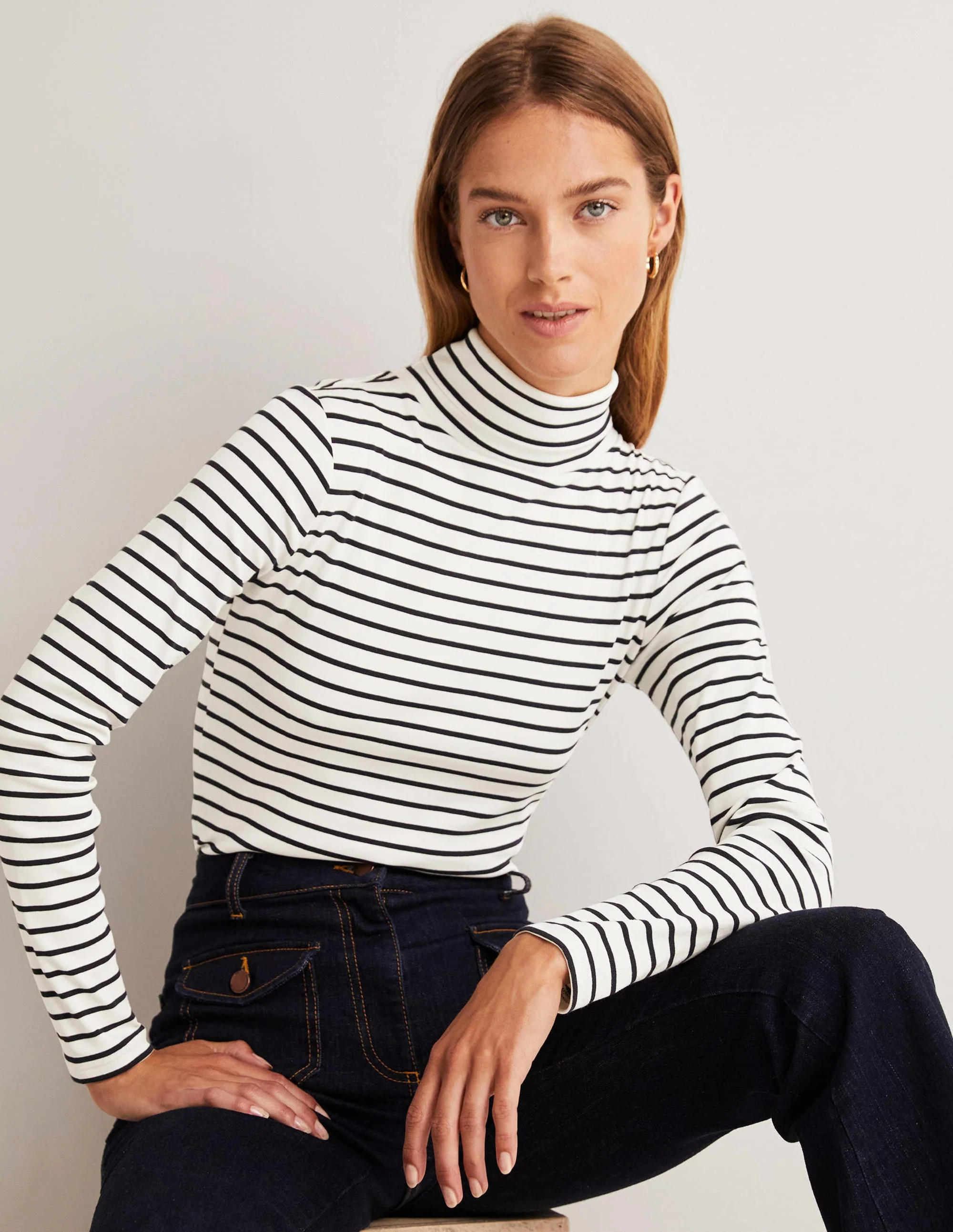 Essential Roll-neck Top-Ivory / Navy Stripe - Image 7
