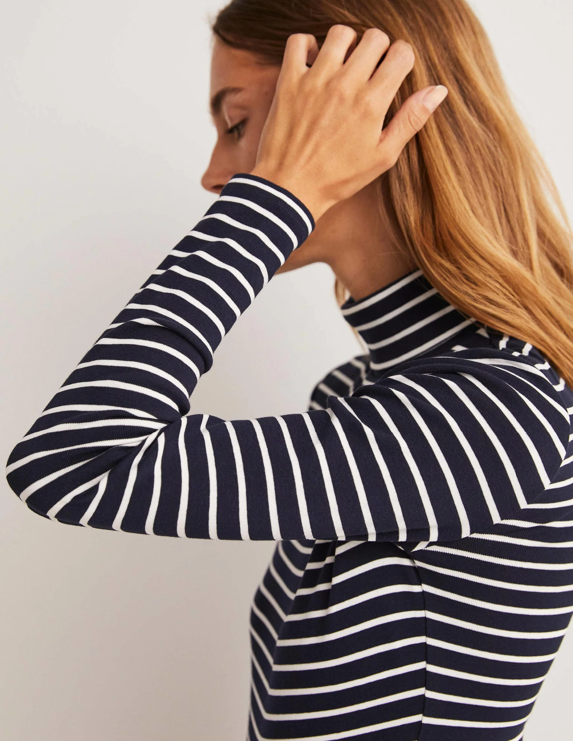 Essential Roll-neck Top-Navy / Ivory Stripe - Image 6