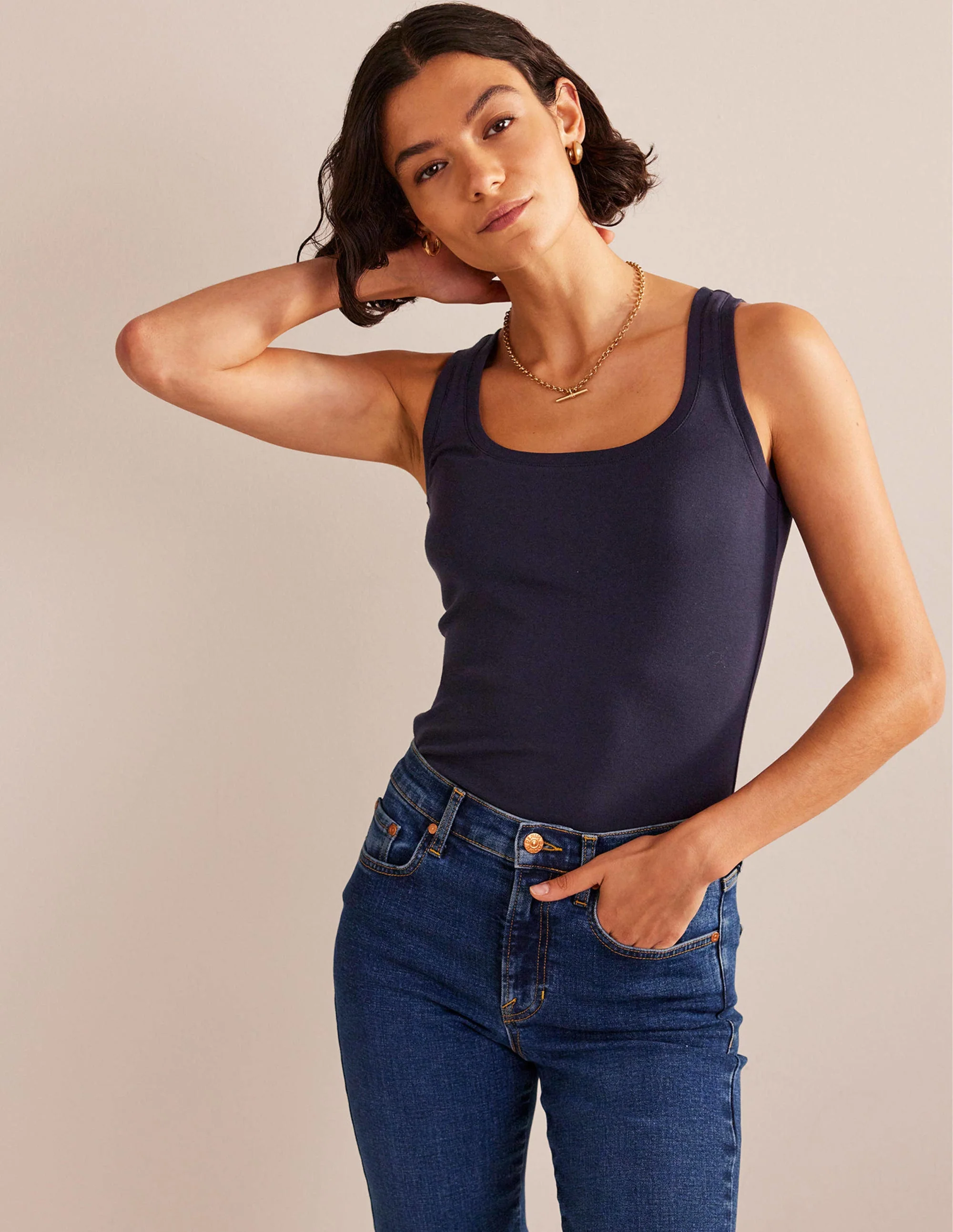 Essential Scoop-Neck Tank-Navy