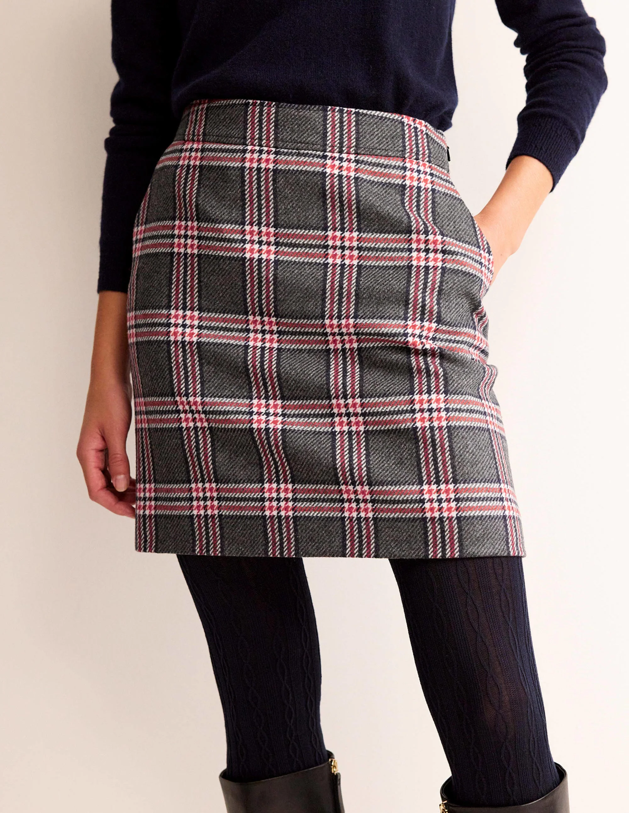 Estella Tweed Mini Skirt-Charcoal Check - Image 4