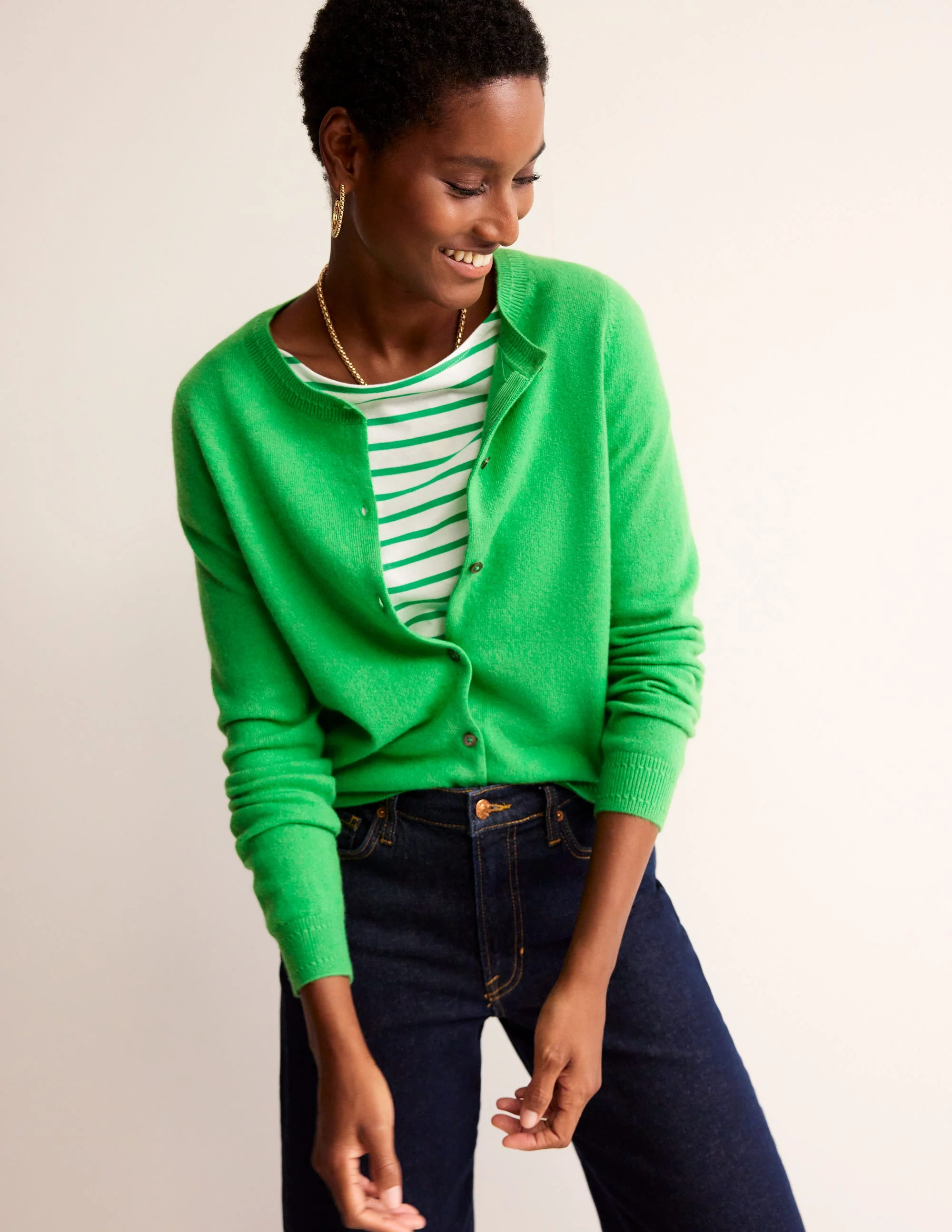 Eva Cashmere Crew Cardigan-Bright Green - Image 2