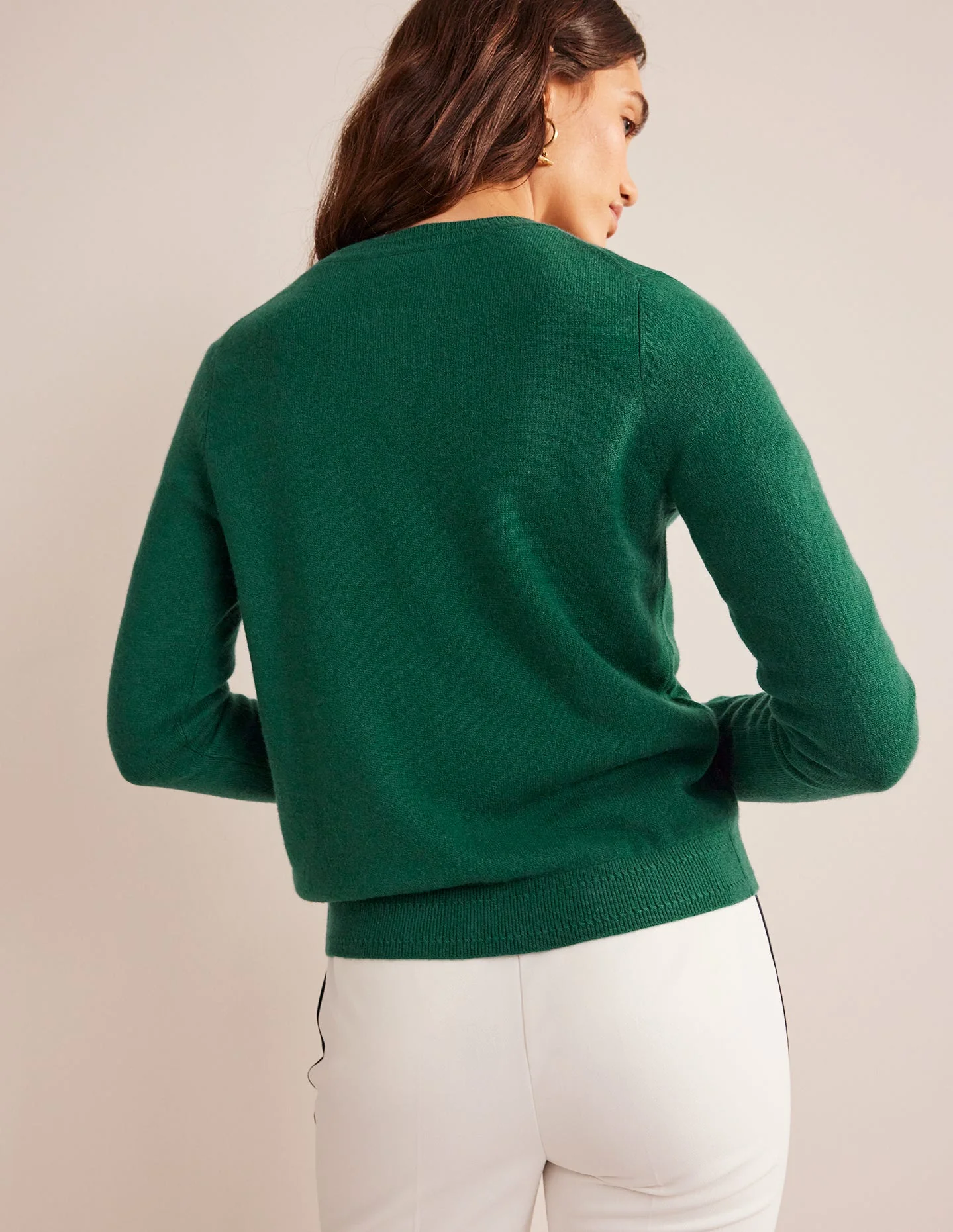 Eva Cashmere Crew Cardigan-Deep Forest - Image 3