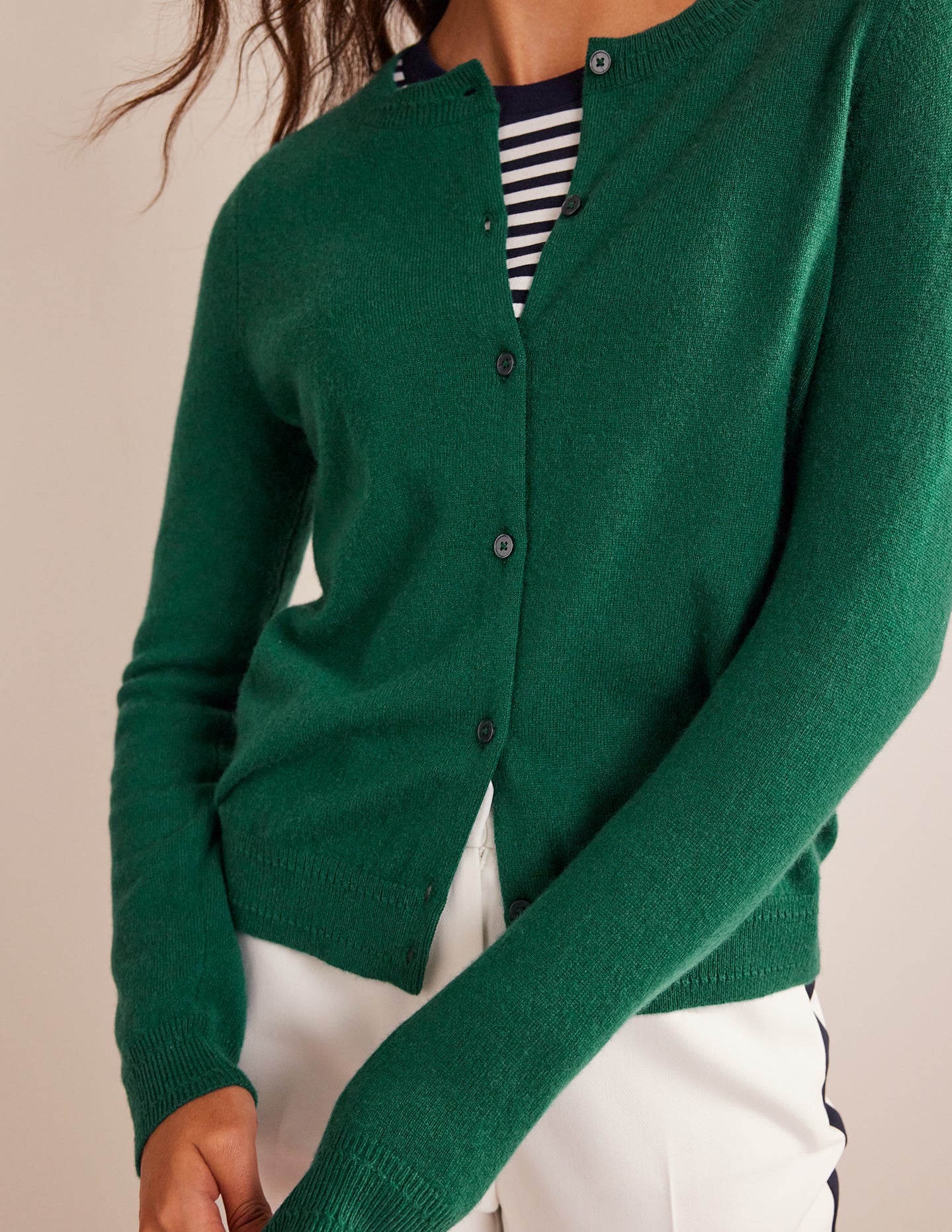Eva Cashmere Crew Cardigan-Deep Forest - Image 4