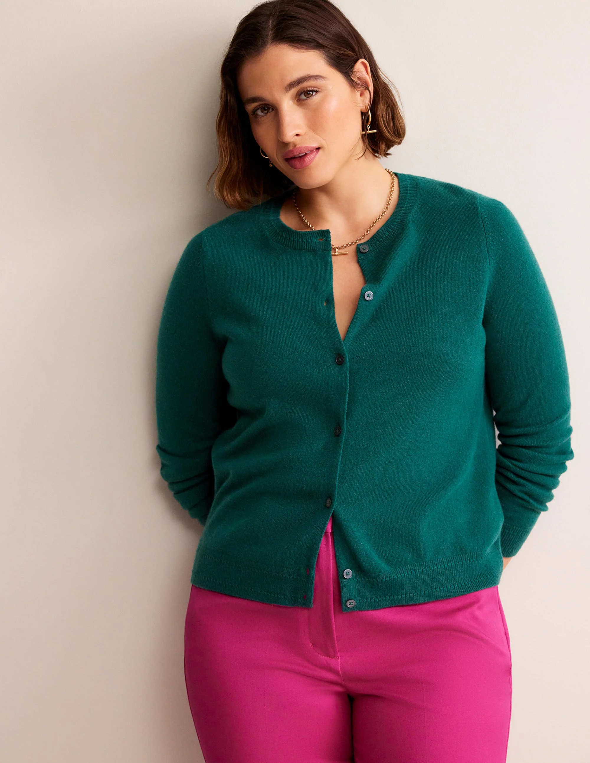 Eva Cashmere Crew Cardigan-Deep Forest - Image 5