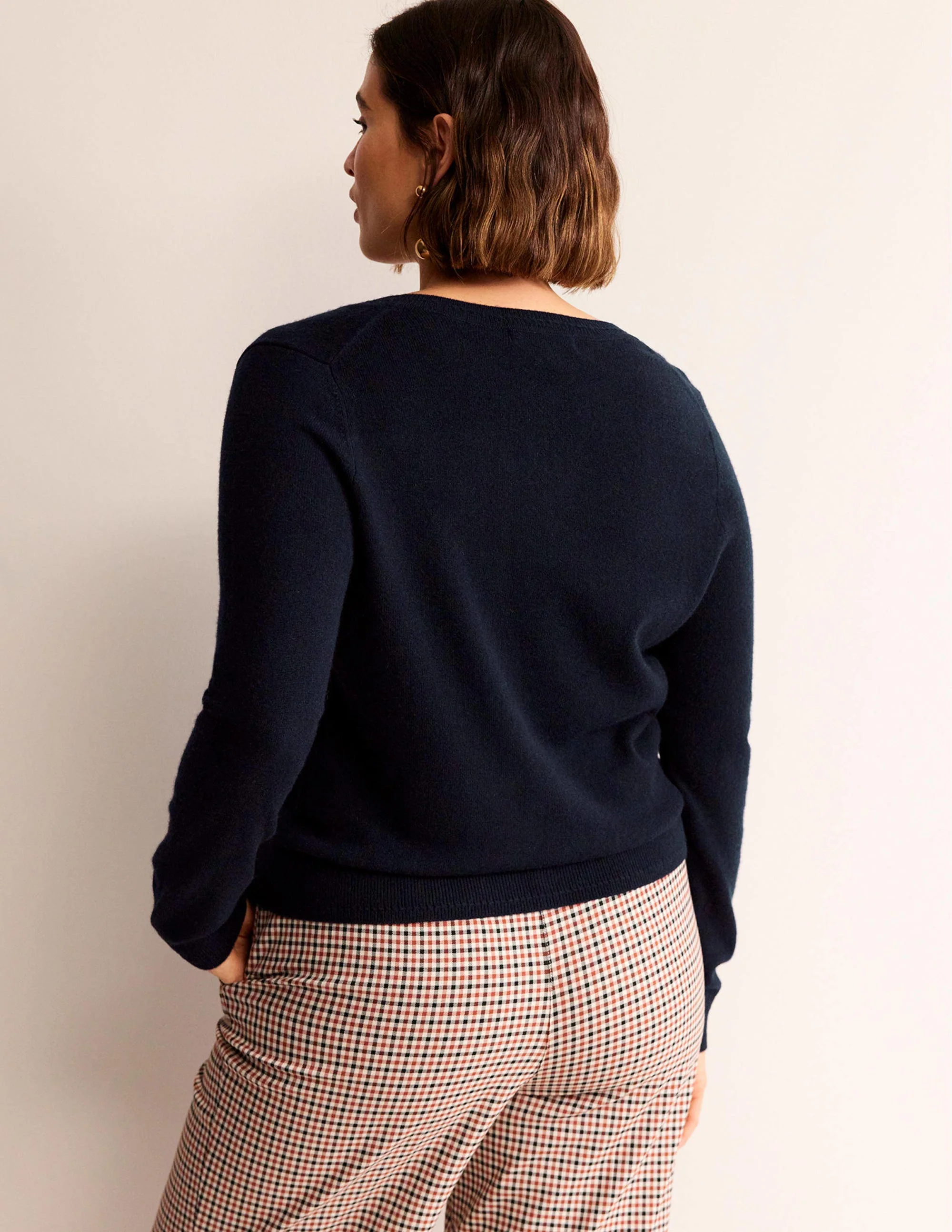 Eva Cashmere Crew Cardigan-Navy - Image 6