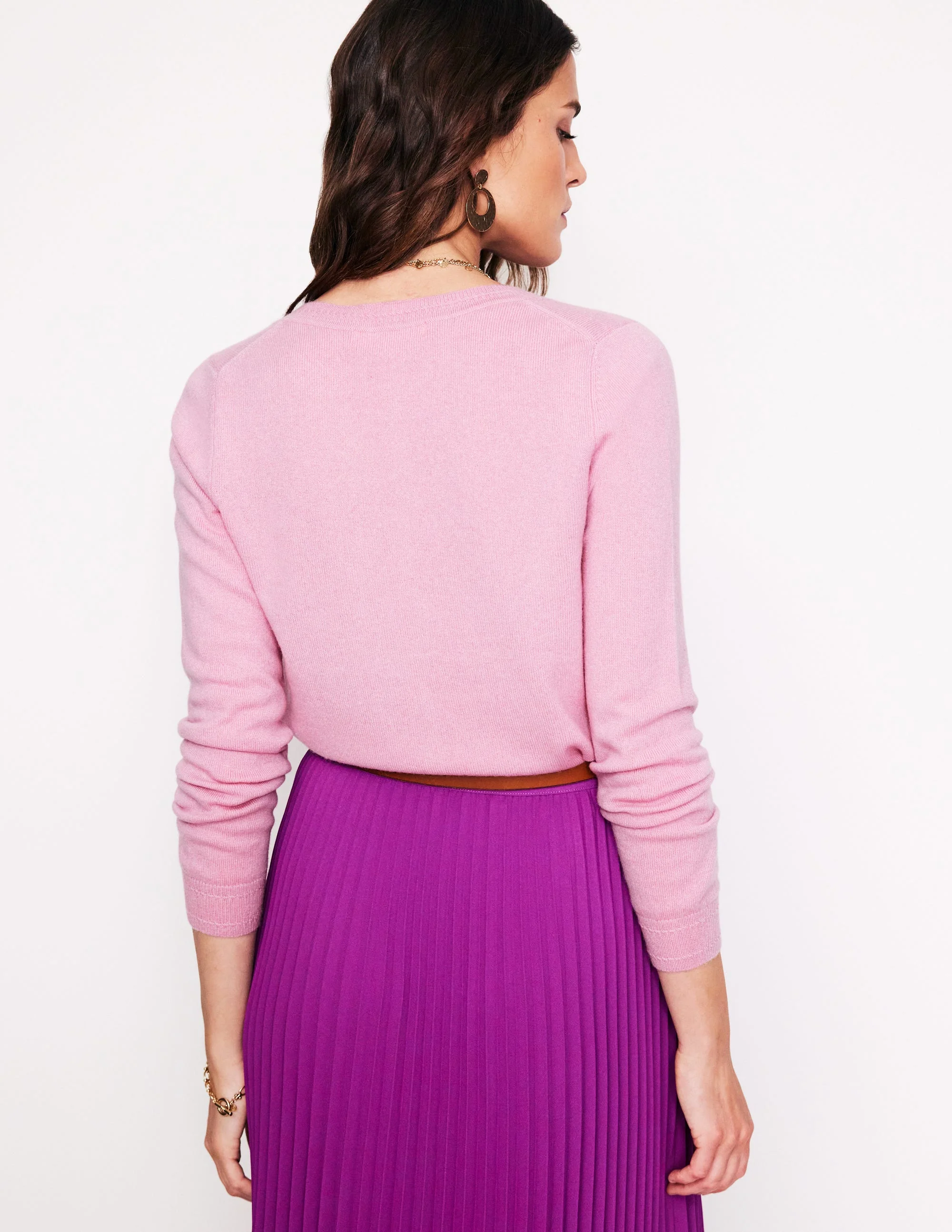 Eva Cashmere Crew Cardigan-Old Rose Pink - Image 3