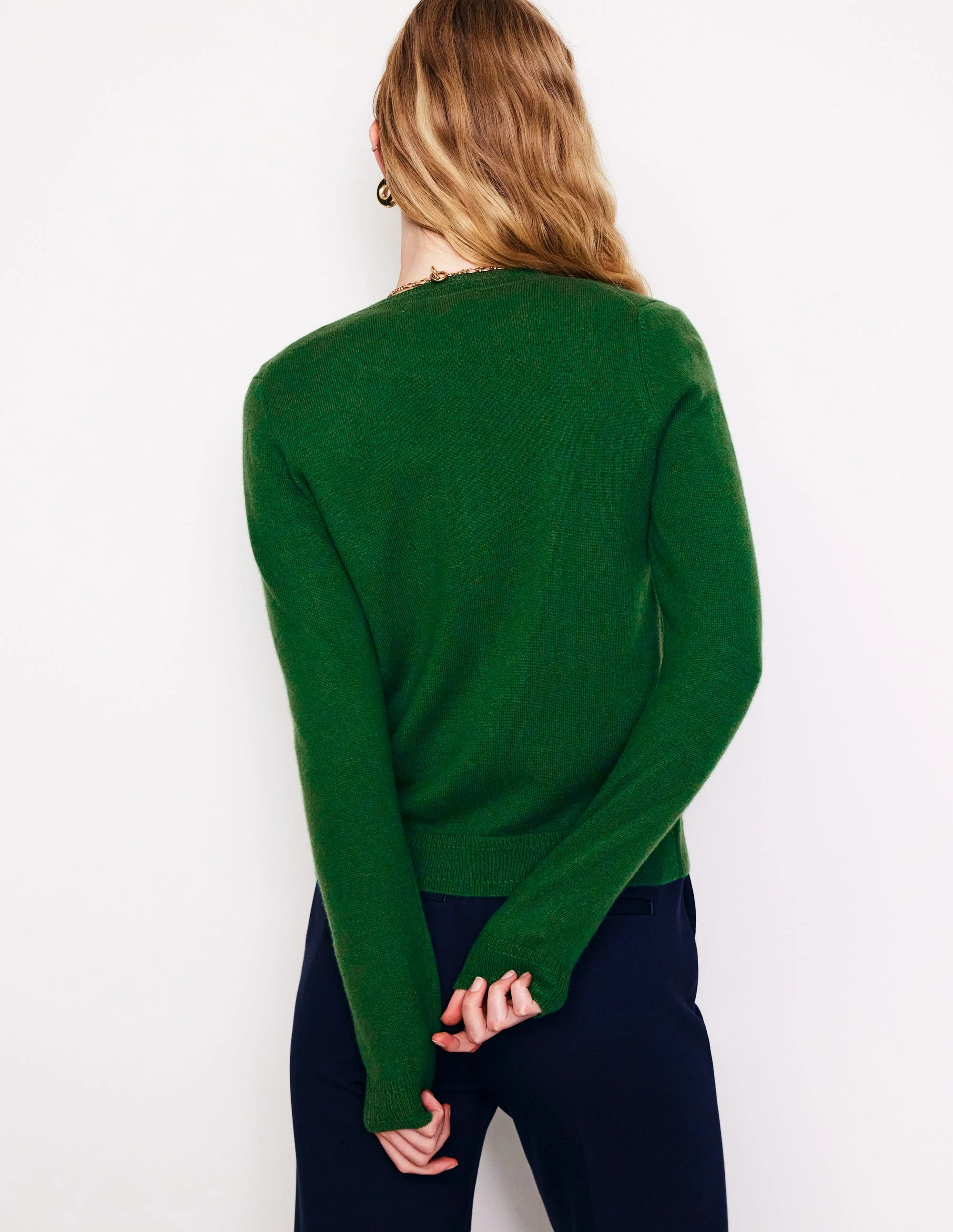Eva Cashmere Crew Cardigan-Pine Green - Image 3