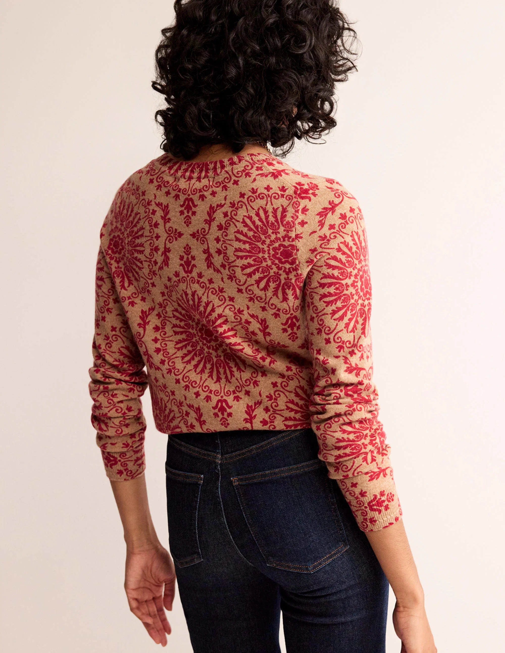 Eva Cashmere Crew Neck Sweater-Camel Pop Peony - Image 3