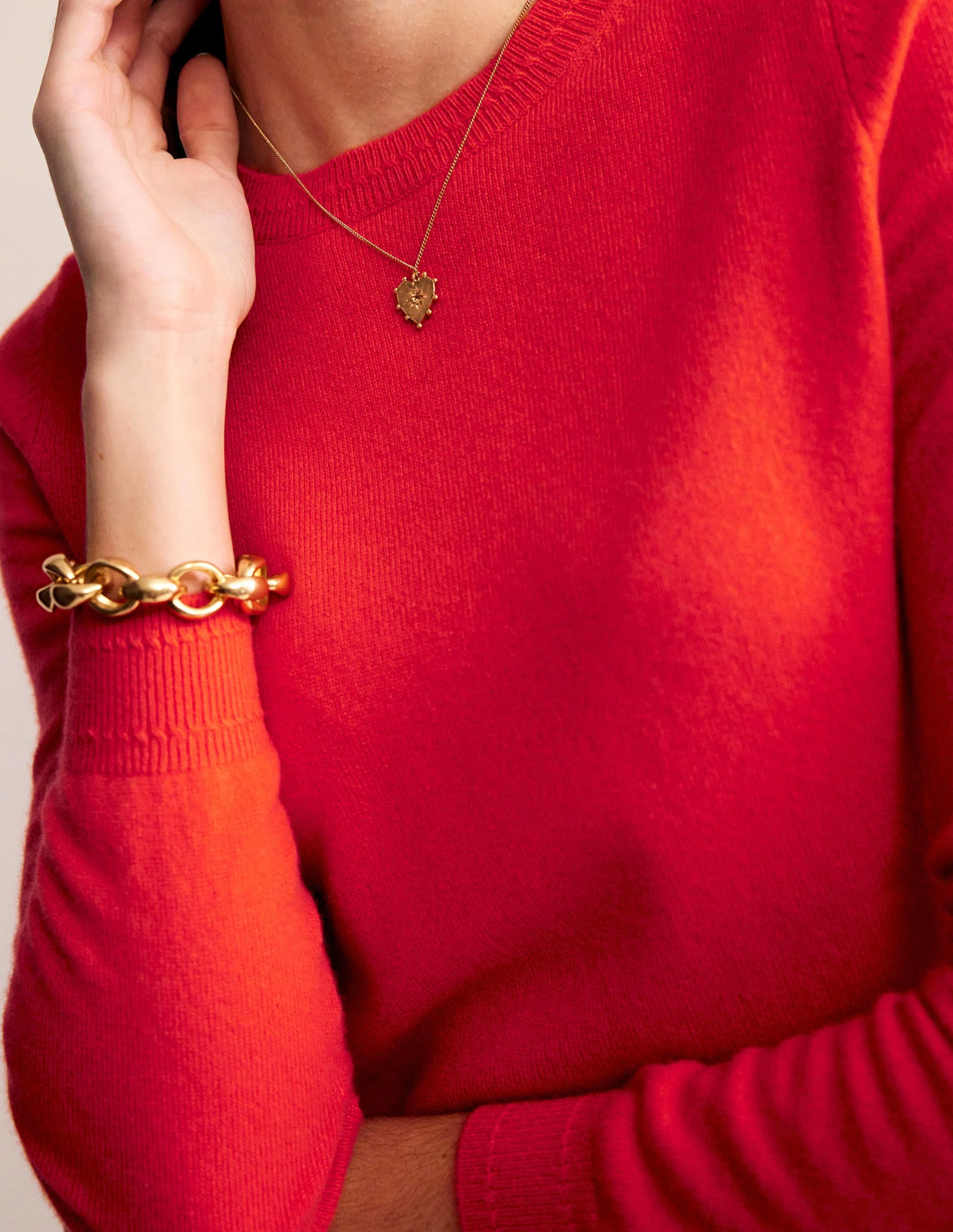 Eva Cashmere Crew Neck Sweater-Firecracker Red - Image 2