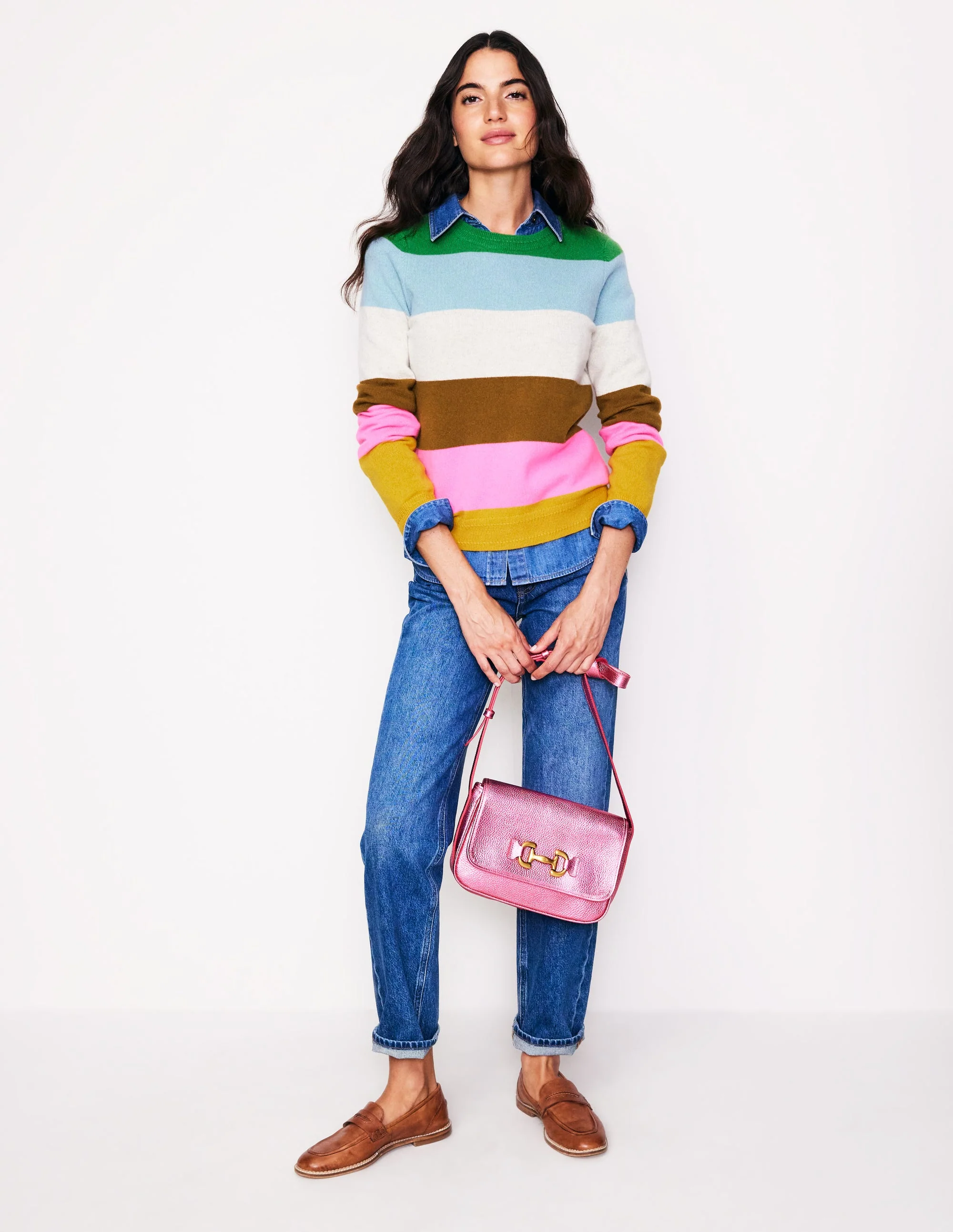 Eva Cashmere Crew Neck Sweater-Multi, Rainbow - Image 6