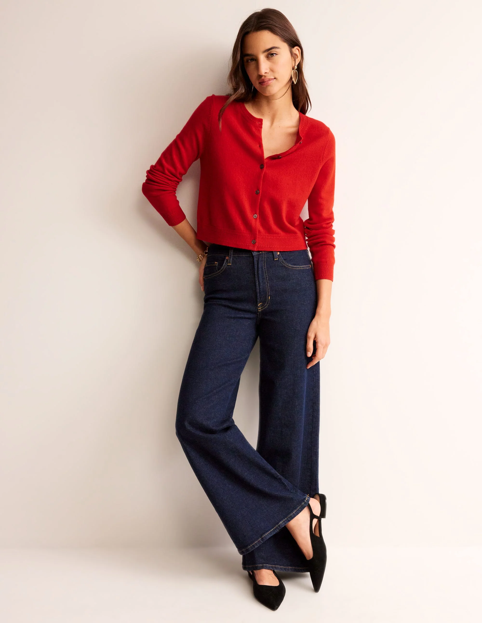 Eva Cashmere Cropped Cardigan-Post Box Red - Image 4