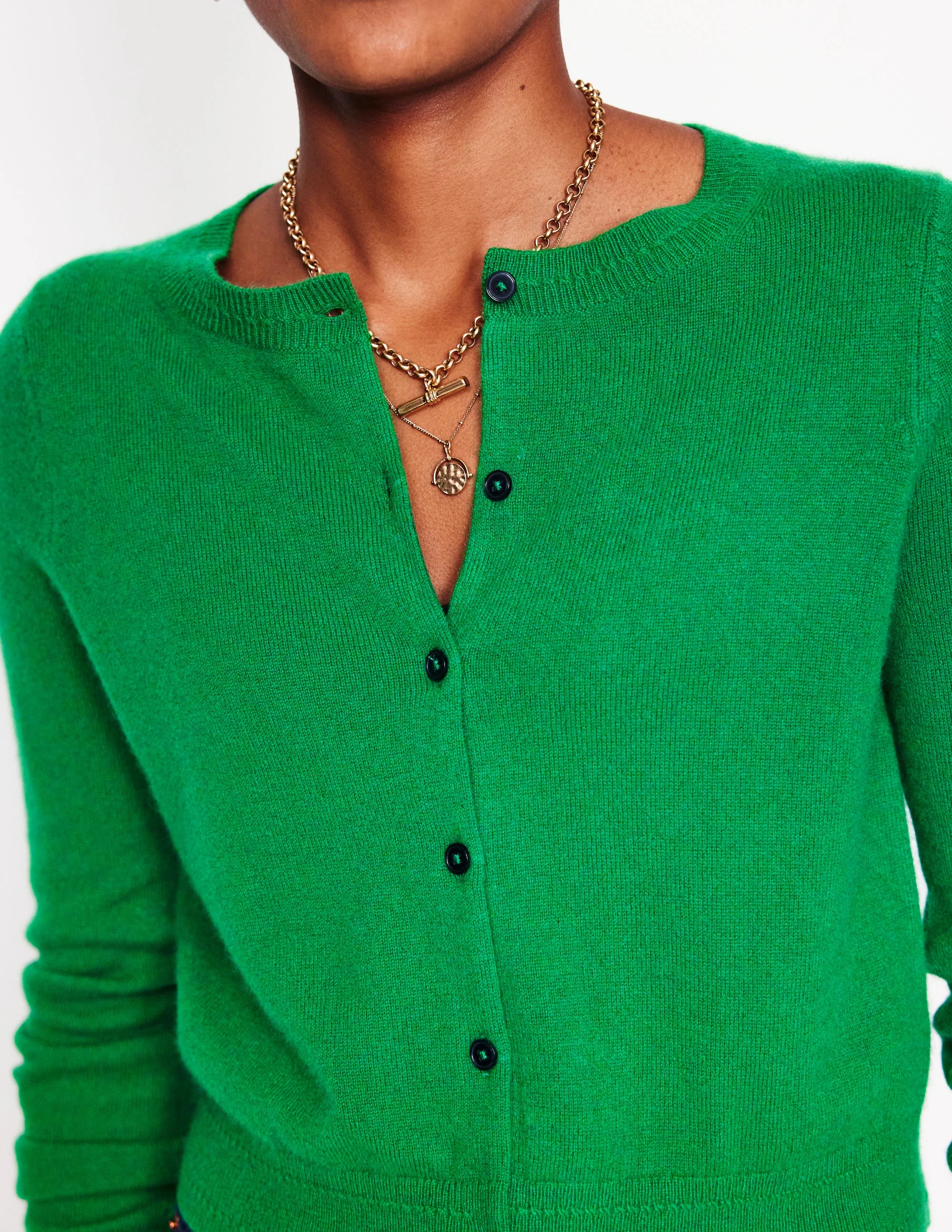 Eva Cashmere Cropped Cardigan-Rich Emerald - Image 2
