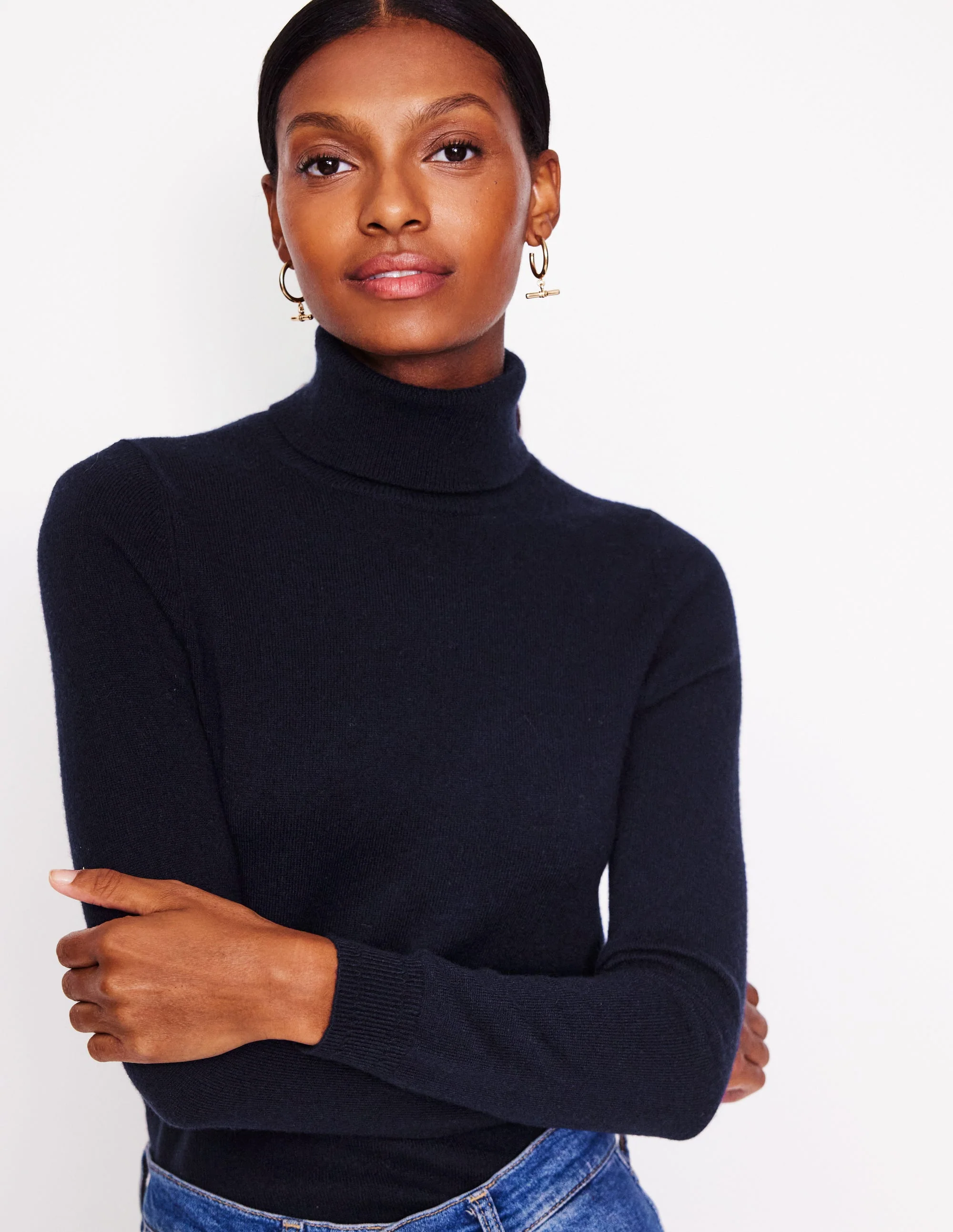 Eva Cashmere Roll Neck Sweater-Dark Blue