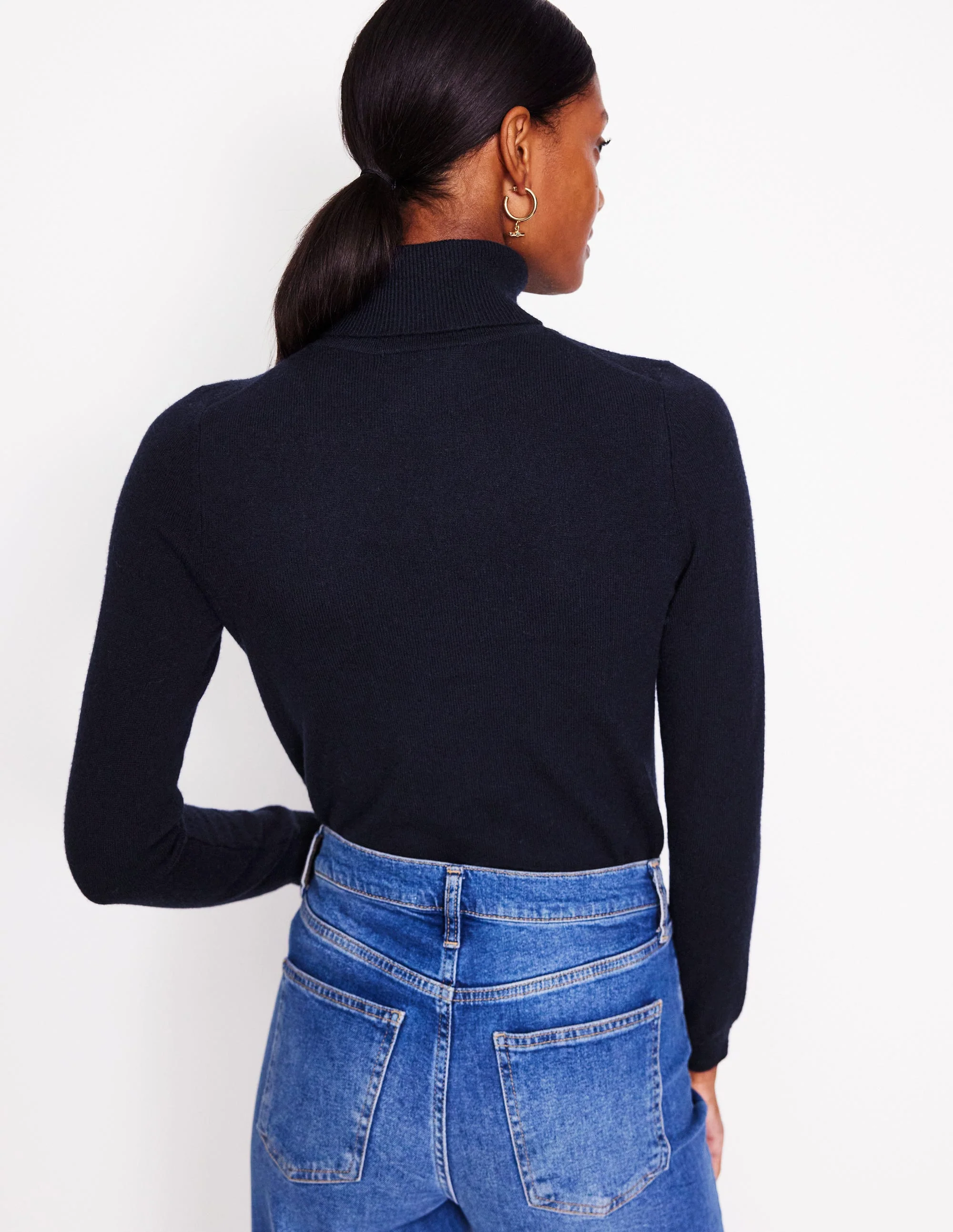 Eva Cashmere Roll Neck Sweater-Dark Blue - Image 3