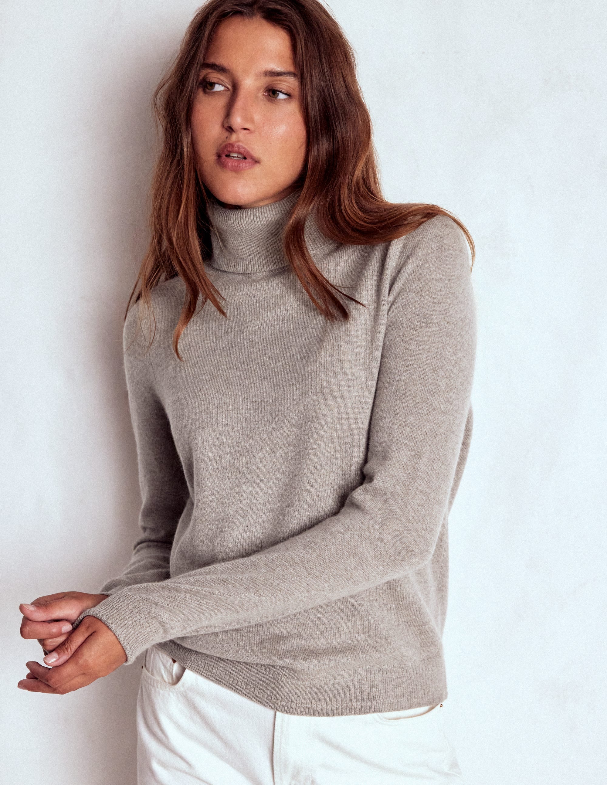 Eva Cashmere Roll Neck Sweater-Mink Melange - Image 4