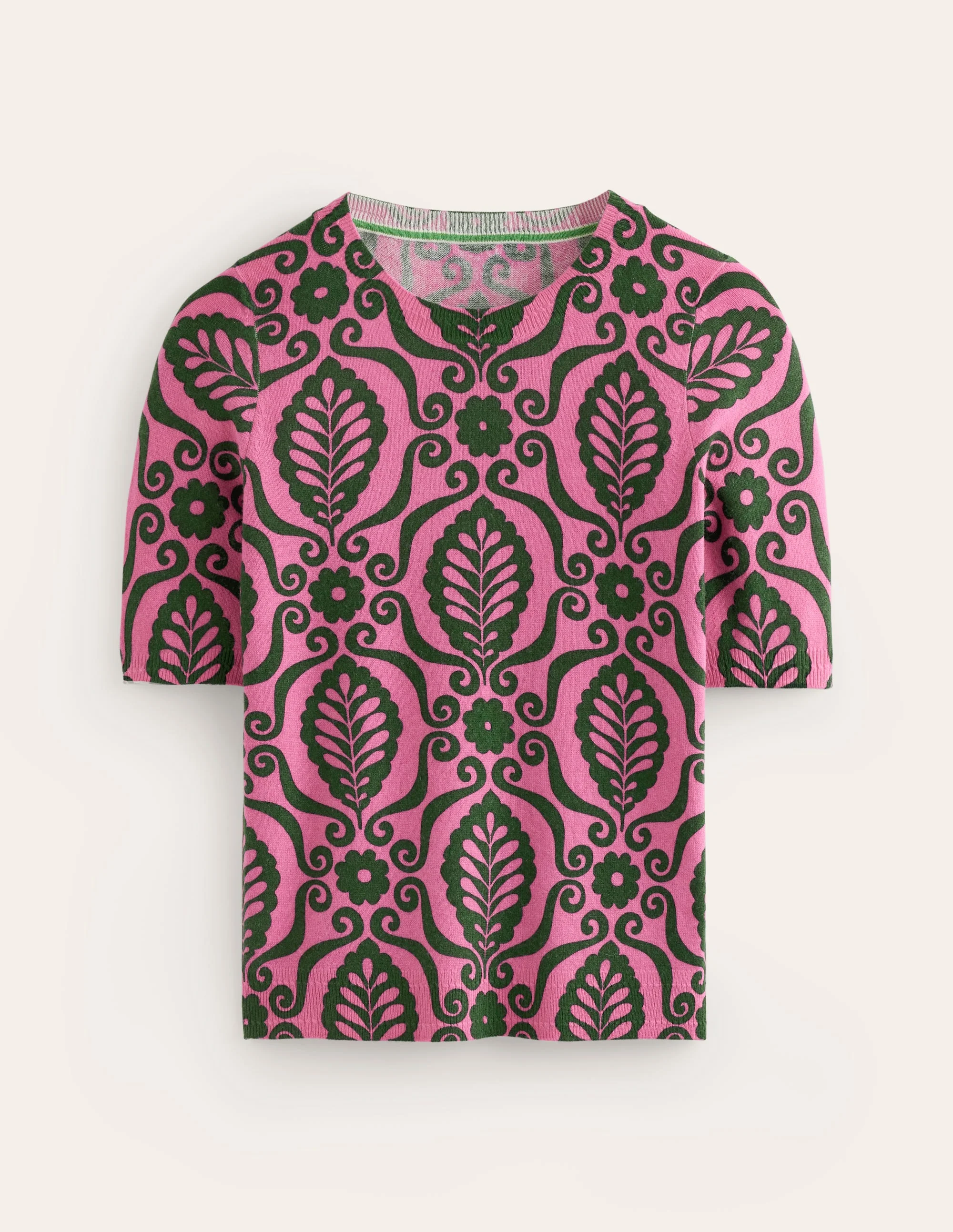 Eva Cashmere T-Shirt-Party Pink, Foliage Stamp - Image 5