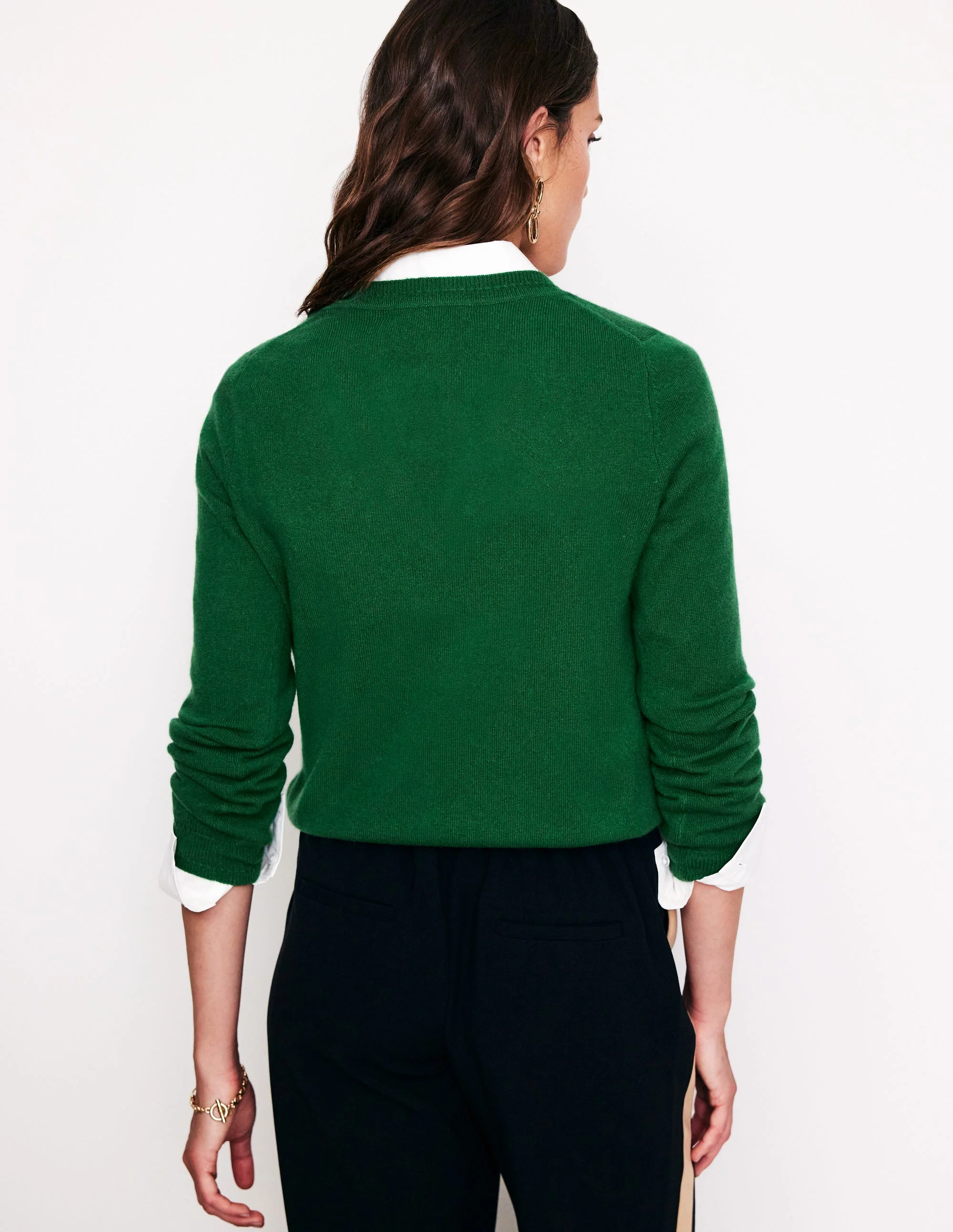 Eva Cashmere V-Neck Sweater-Pine Green - Image 3
