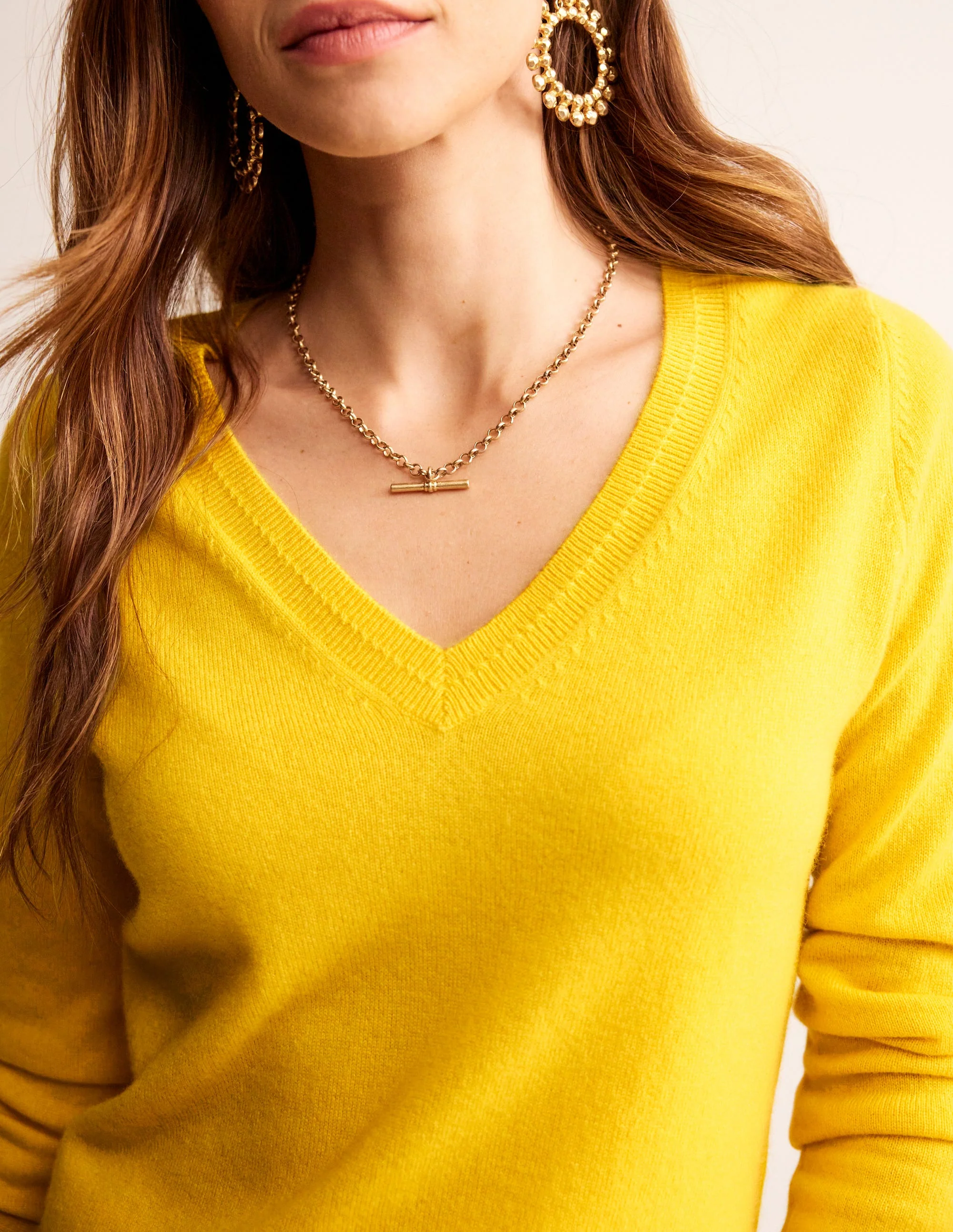 Eva Cashmere V-Neck Sweater-Pineapple Yellow - Image 2