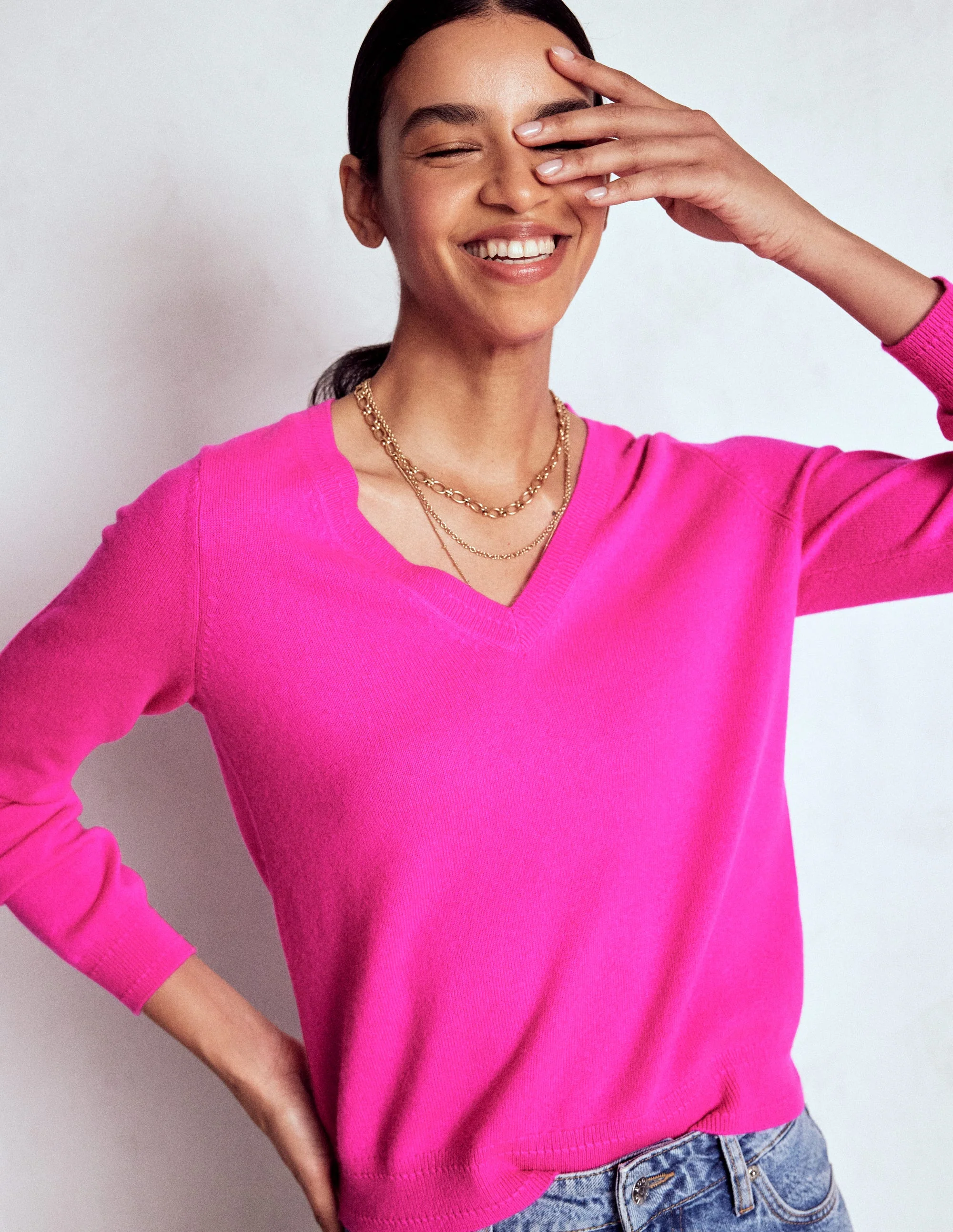 Eva Cashmere V-Neck Sweater-Pop Pansy - Image 3