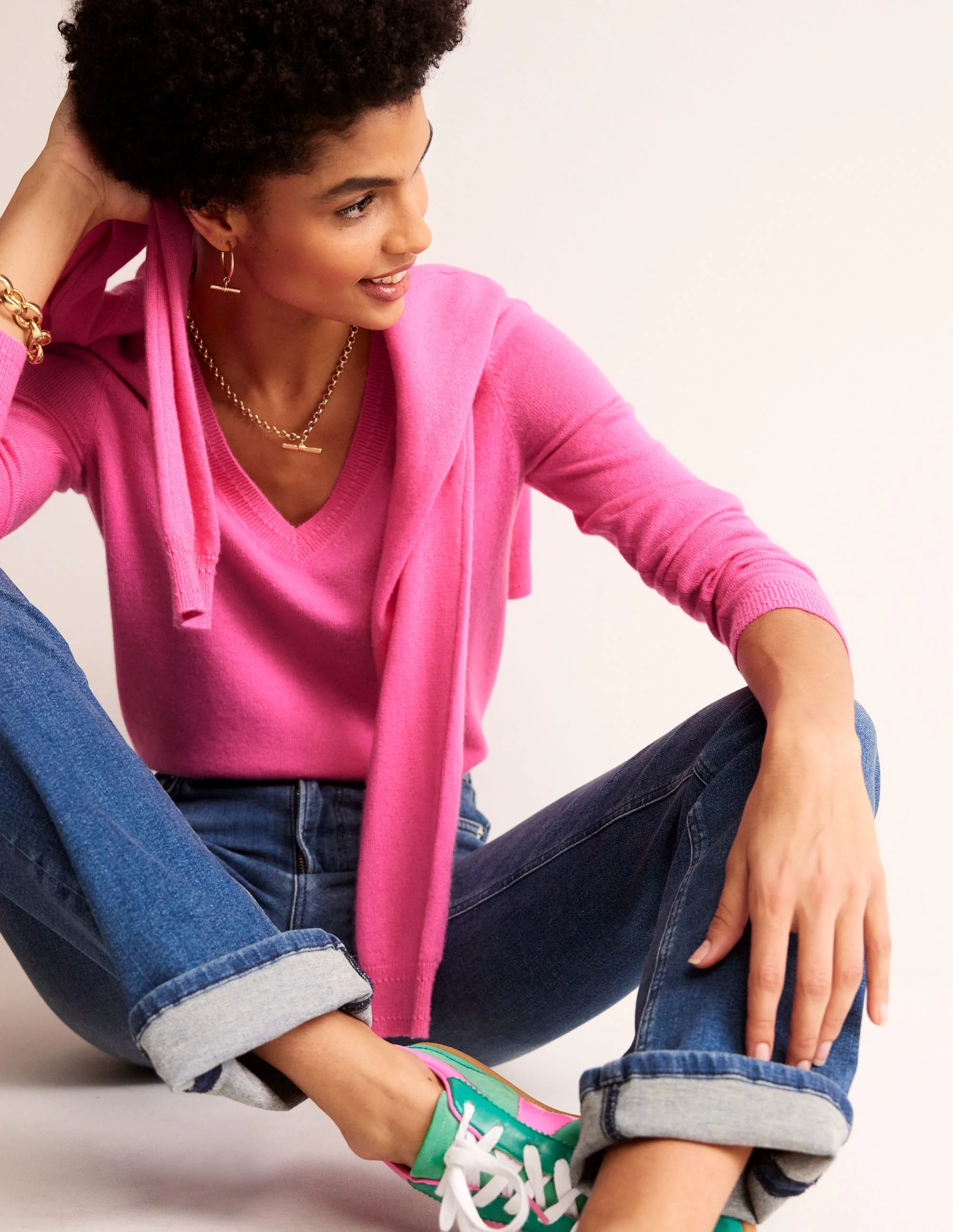 Eva Cashmere V-Neck Sweater-Sangria Sunset