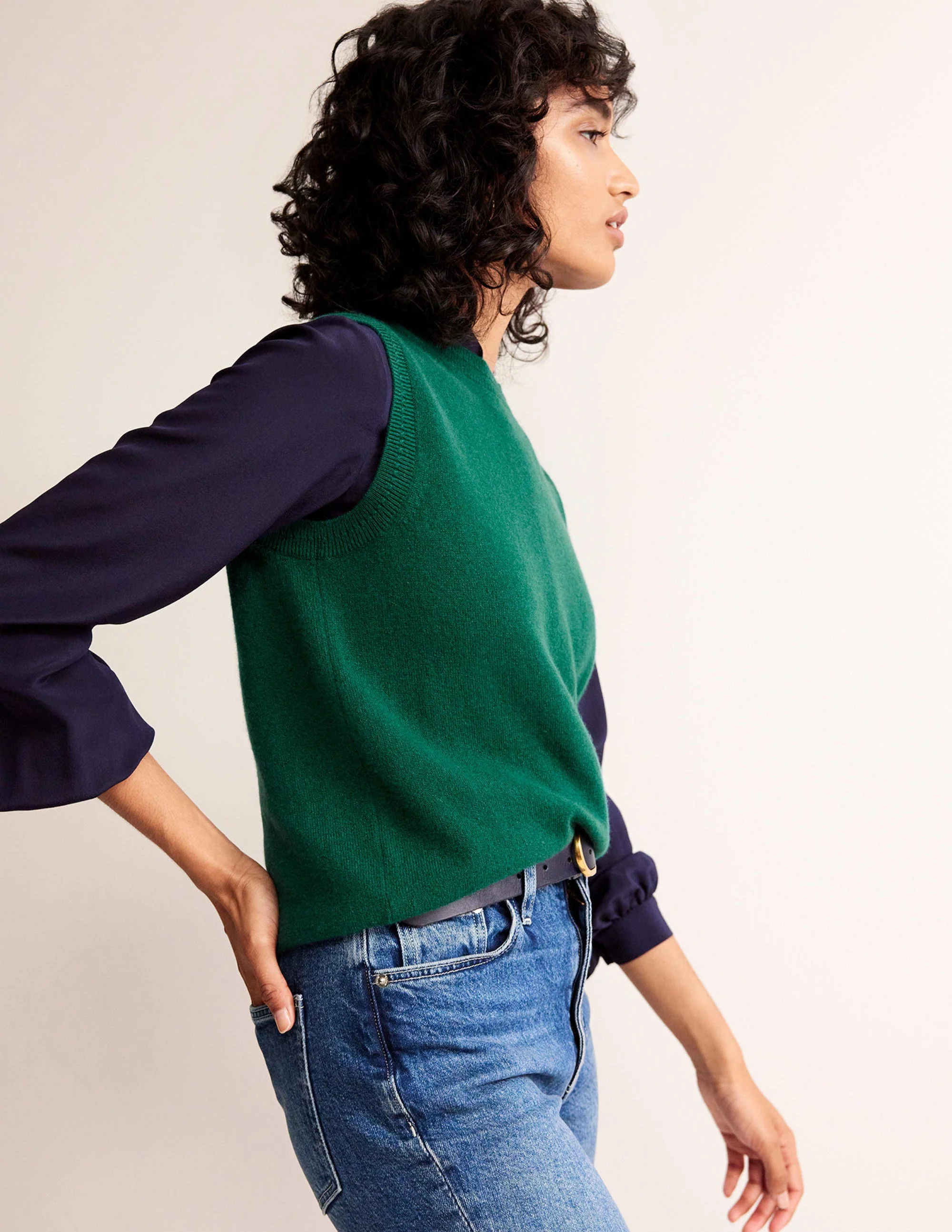 Eva Cashmere Vest-Deep Forest - Image 4