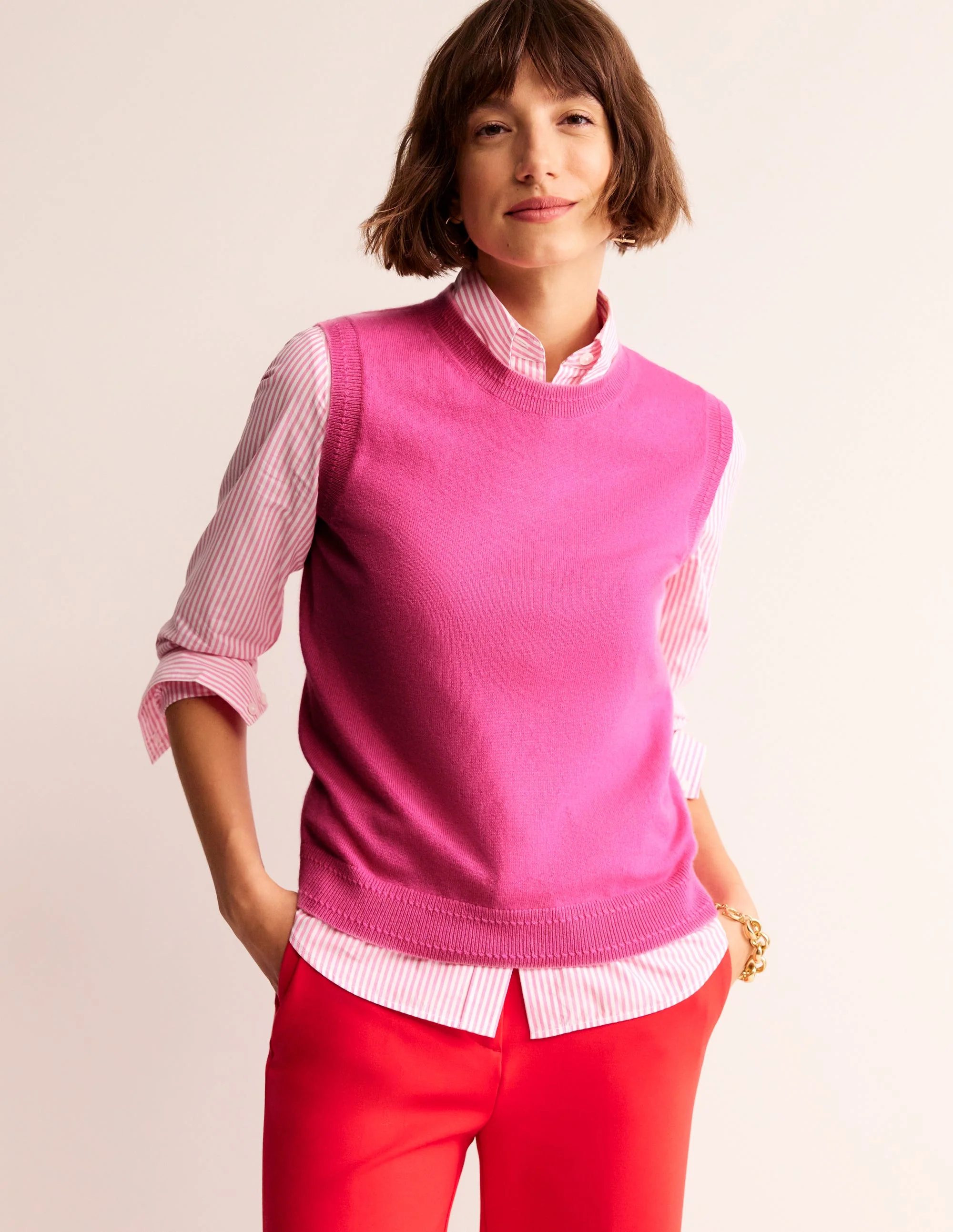Eva Cashmere Vest-Party Pink
