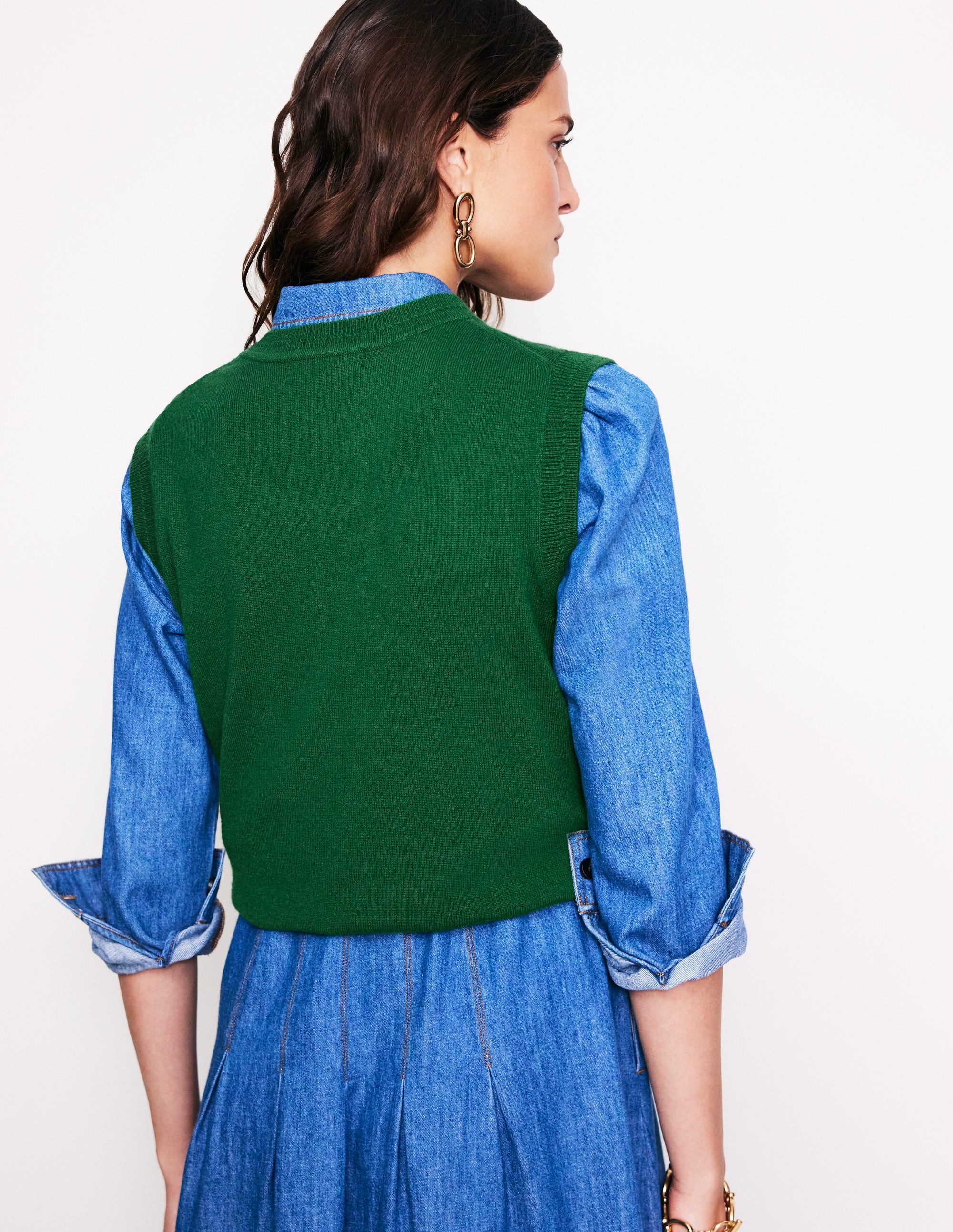 Eva Cashmere Vest-Pine Green - Image 3