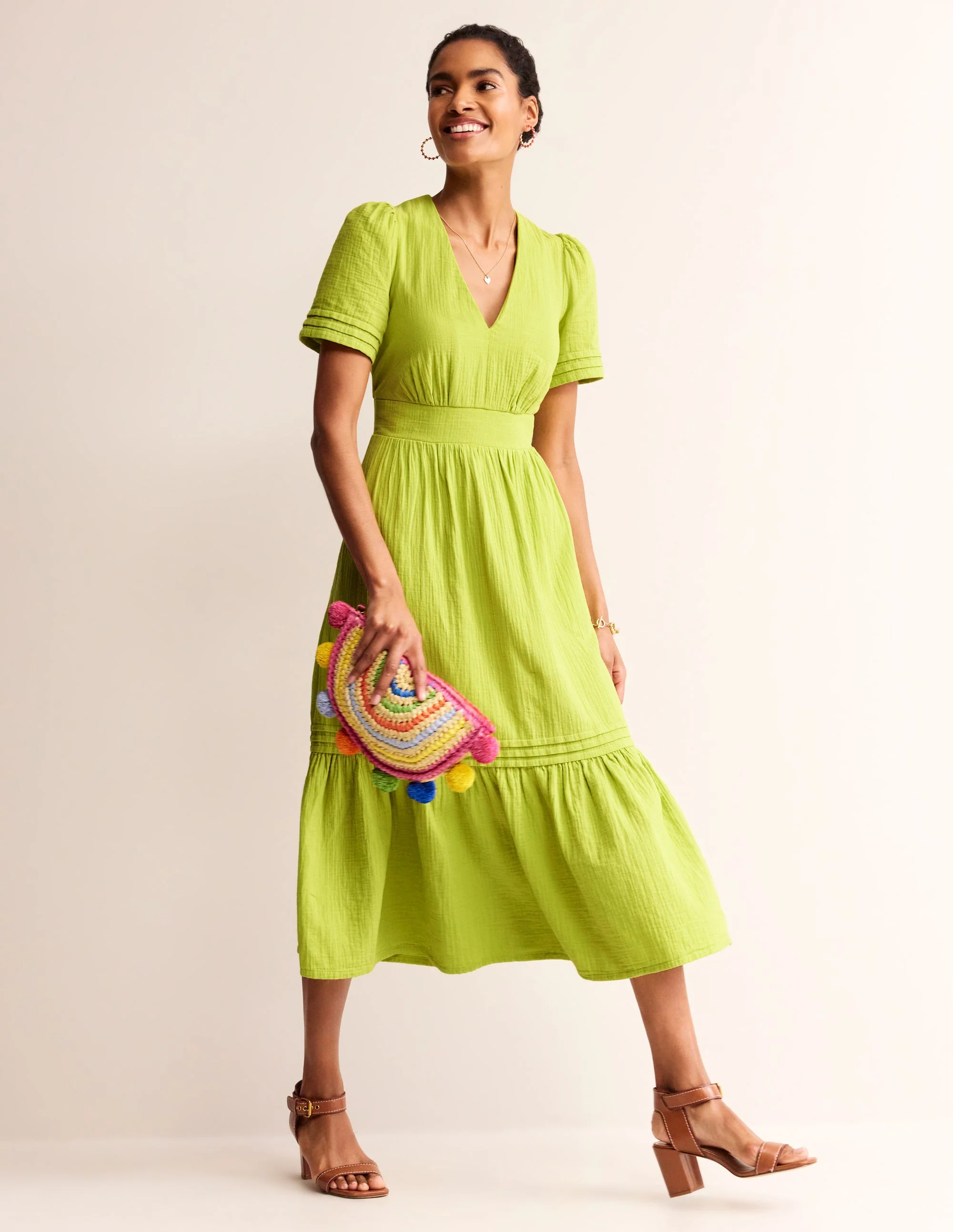 Eve Double Cloth Midi Dress-Chartreuse - Image 6