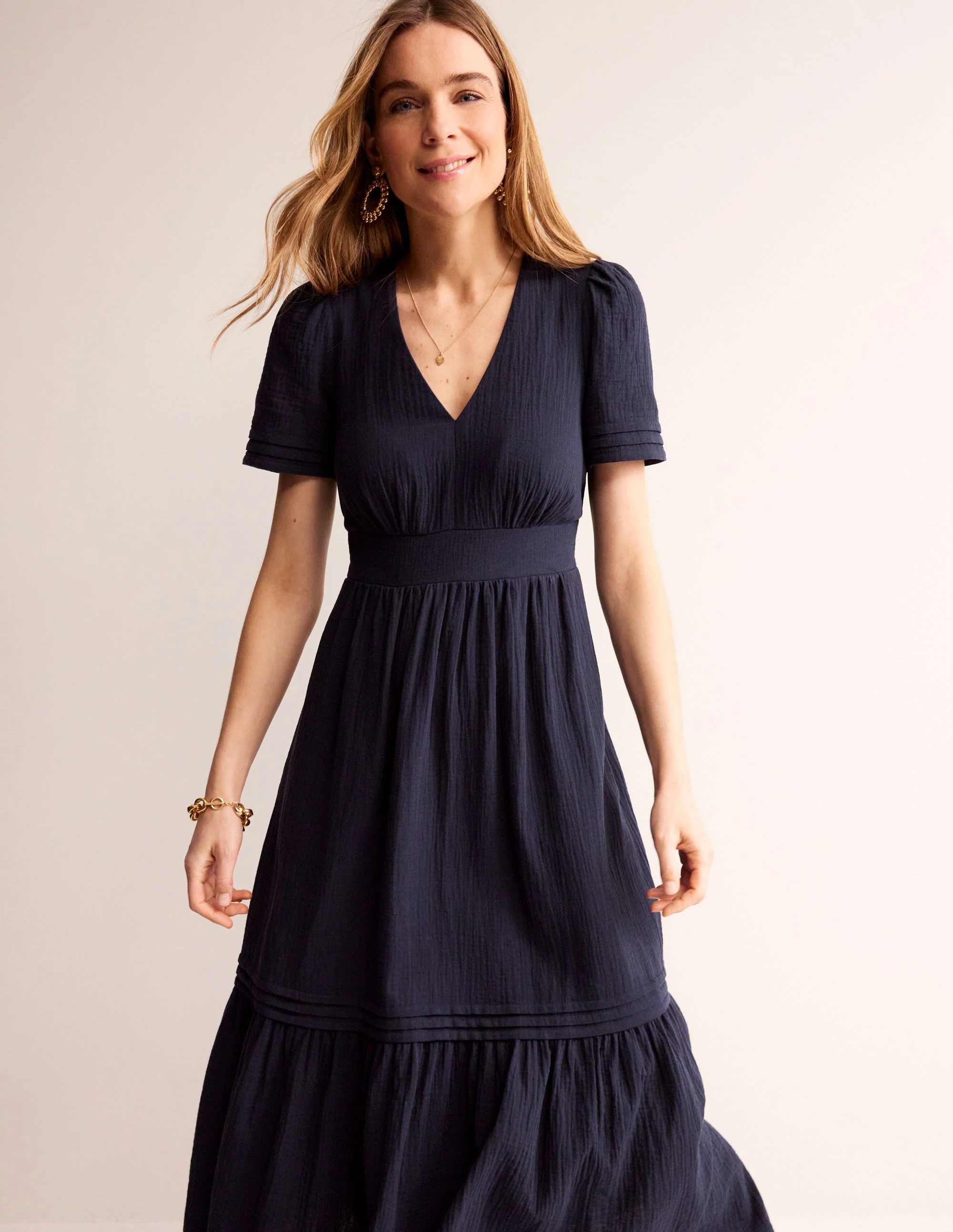 Eve Double Cloth Midi Dress-Navy - Image 4