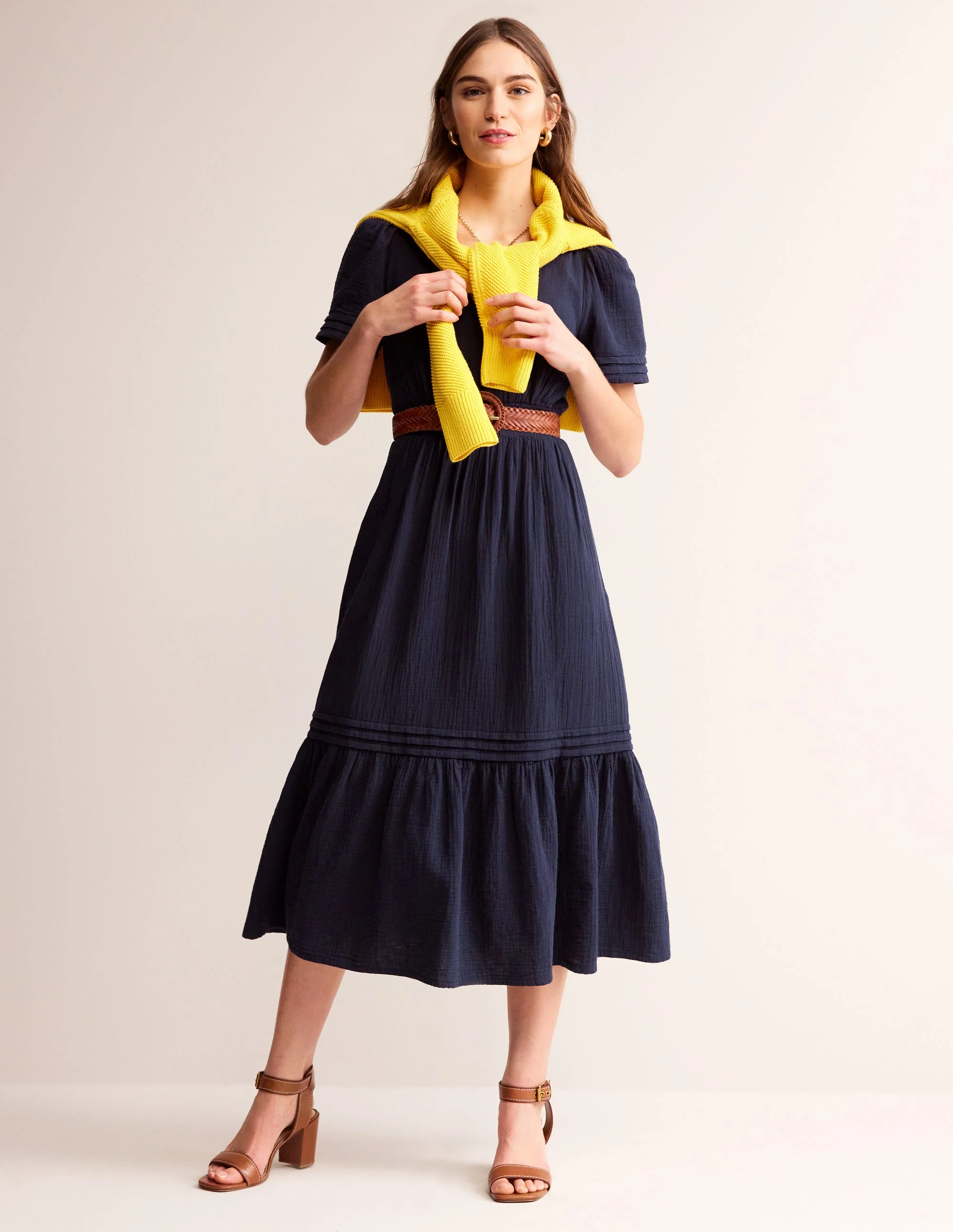 Eve Double Cloth Midi Dress-Navy - Image 7