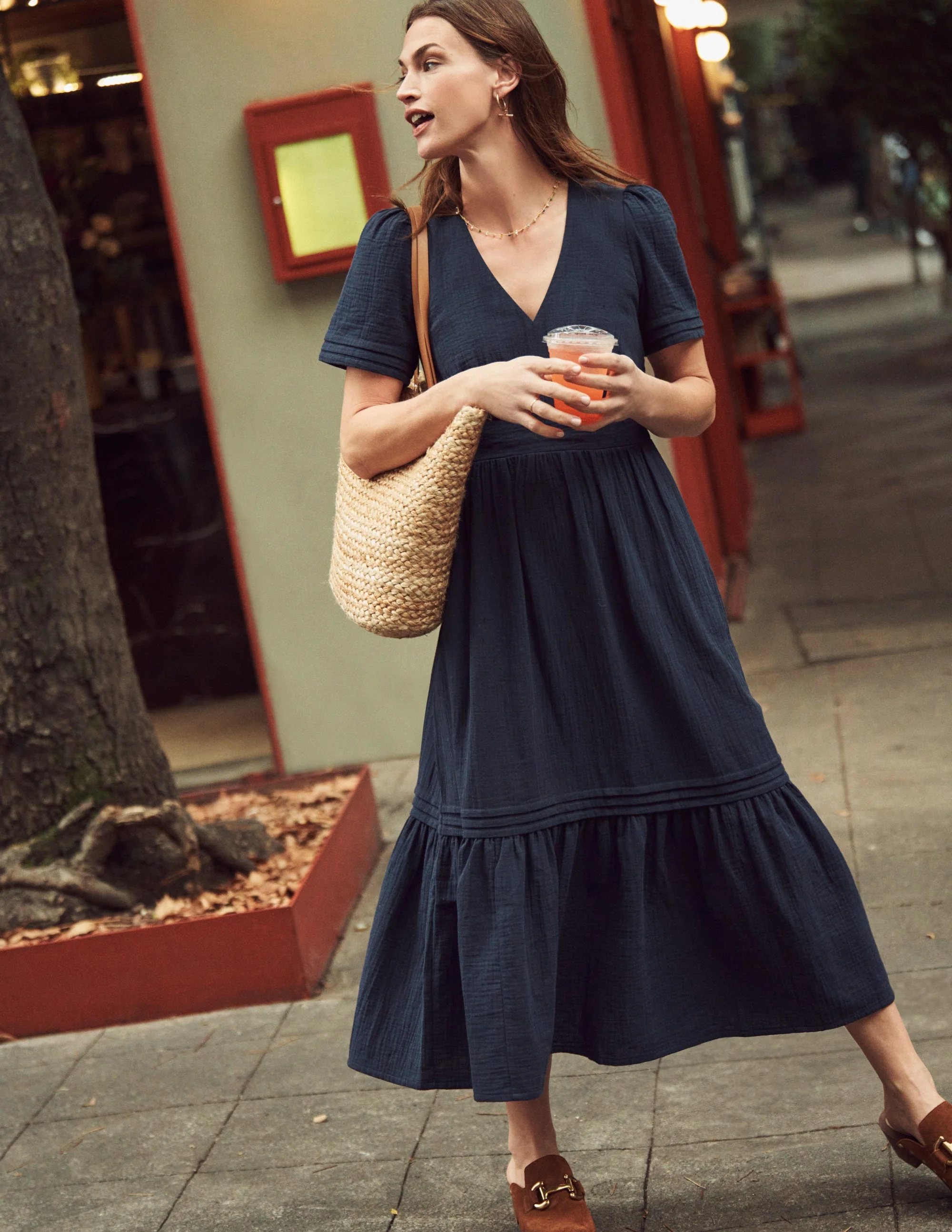 Eve Double Cloth Midi Dress-Navy - Image 8