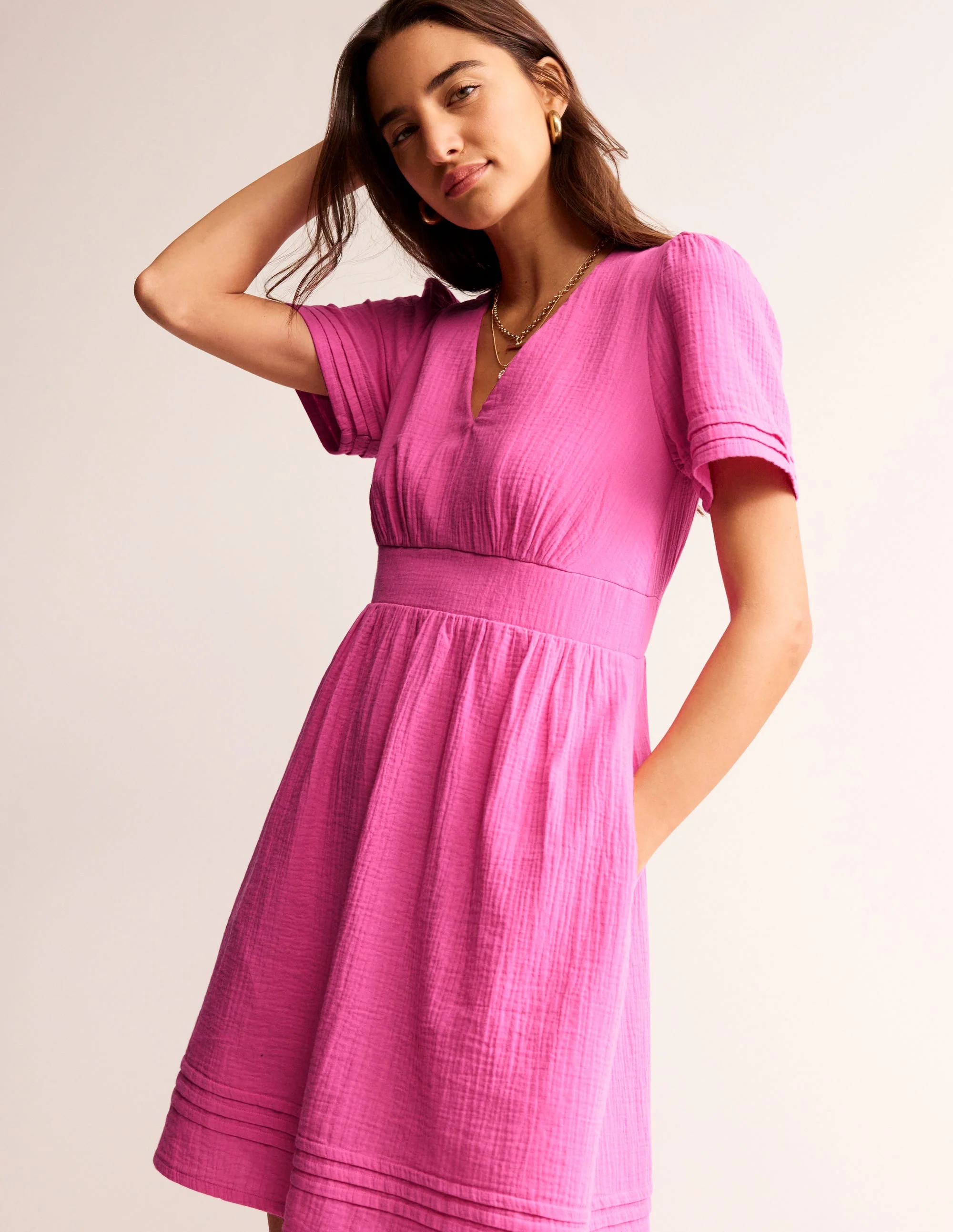 Eve Double Cloth Short Dress-Sangria Sunset - Image 4