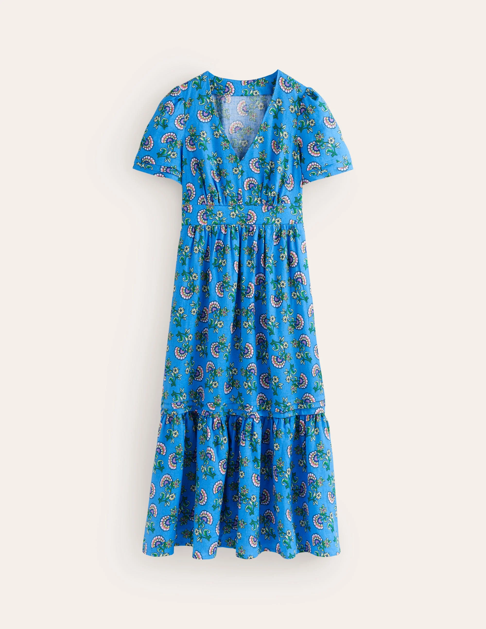 Eve Linen Midi Dress-Blue, Botanical Bunch - Image 5