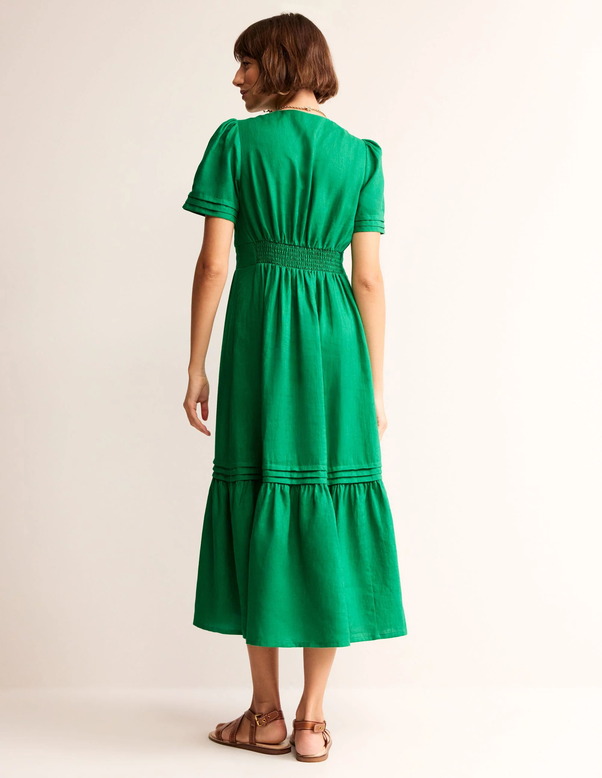Eve Linen Midi Dress-Green Tambourine - Image 3