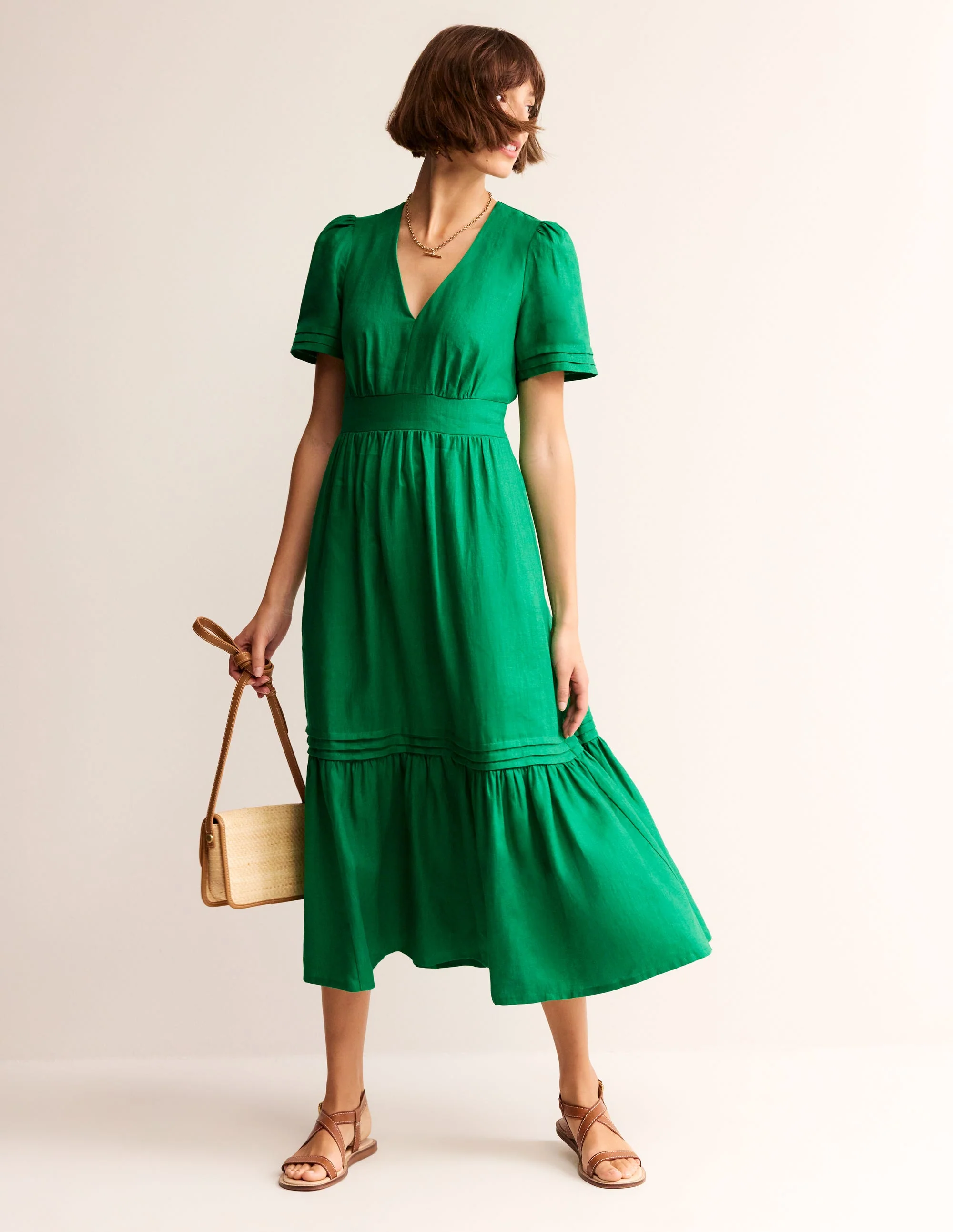 Eve Linen Midi Dress-Green Tambourine - Image 4