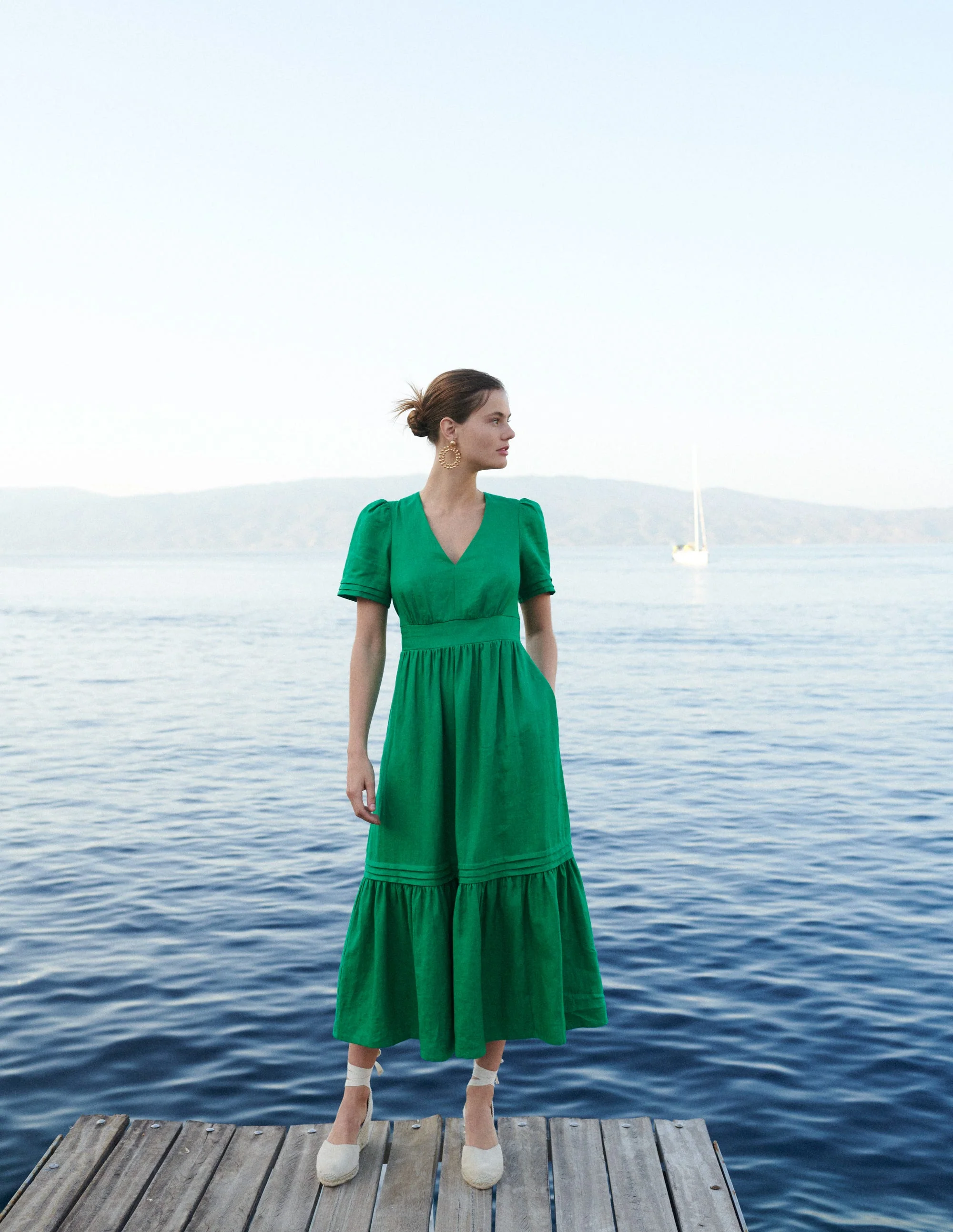 Eve Linen Midi Dress-Green Tambourine - Image 5