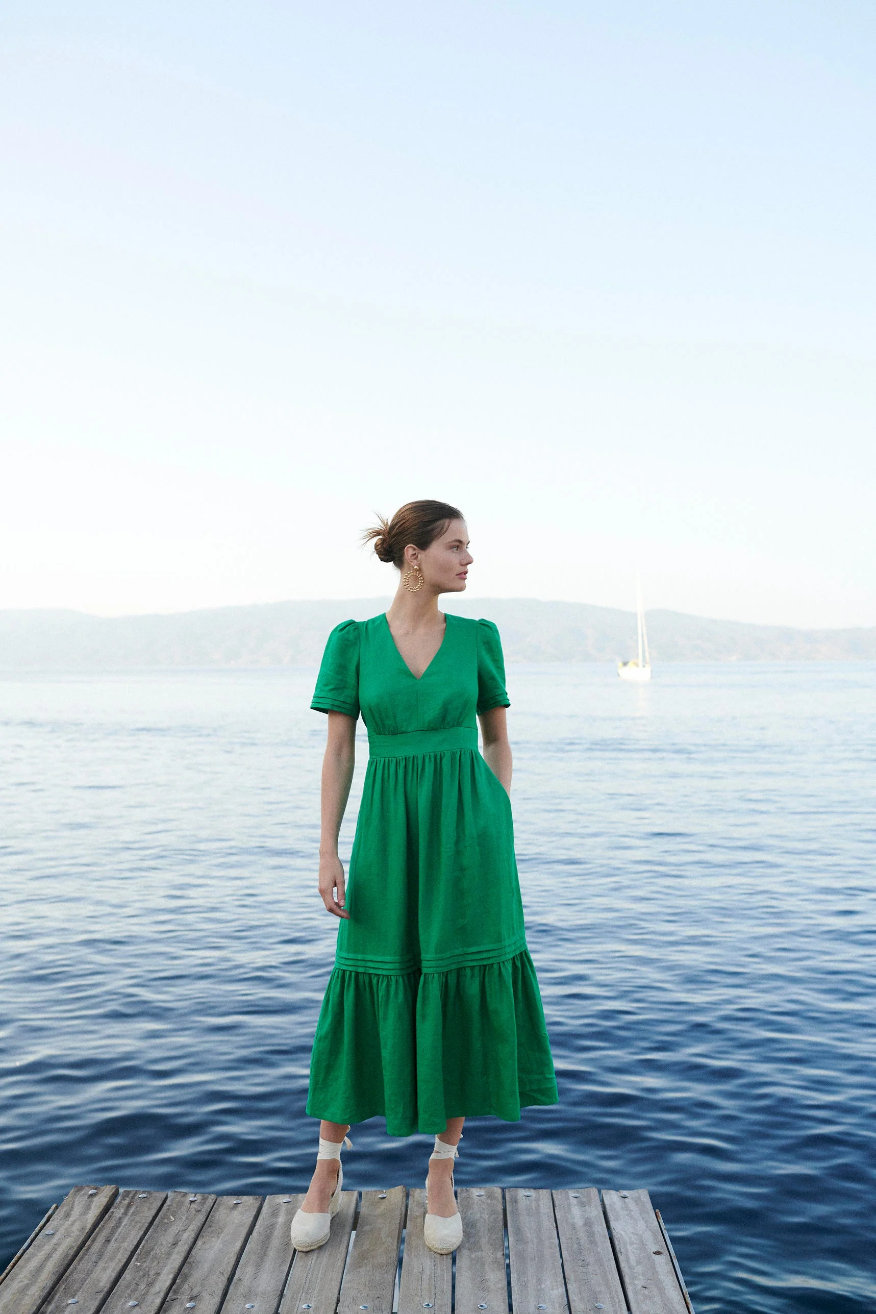Eve Linen Midi Dress-Green Tambourine - Image 6