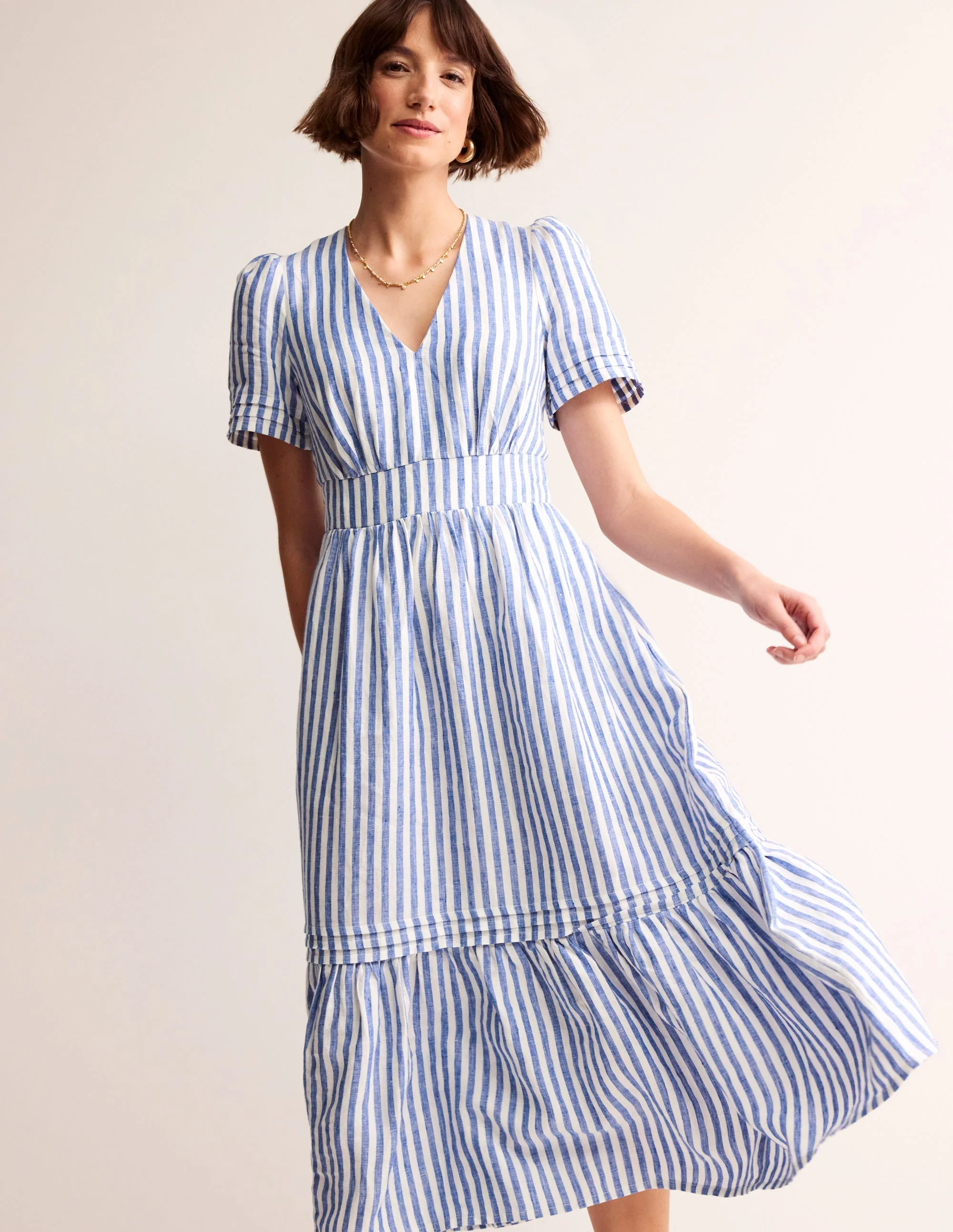 Eve Linen Midi Dress-Surf the Web Stripe
