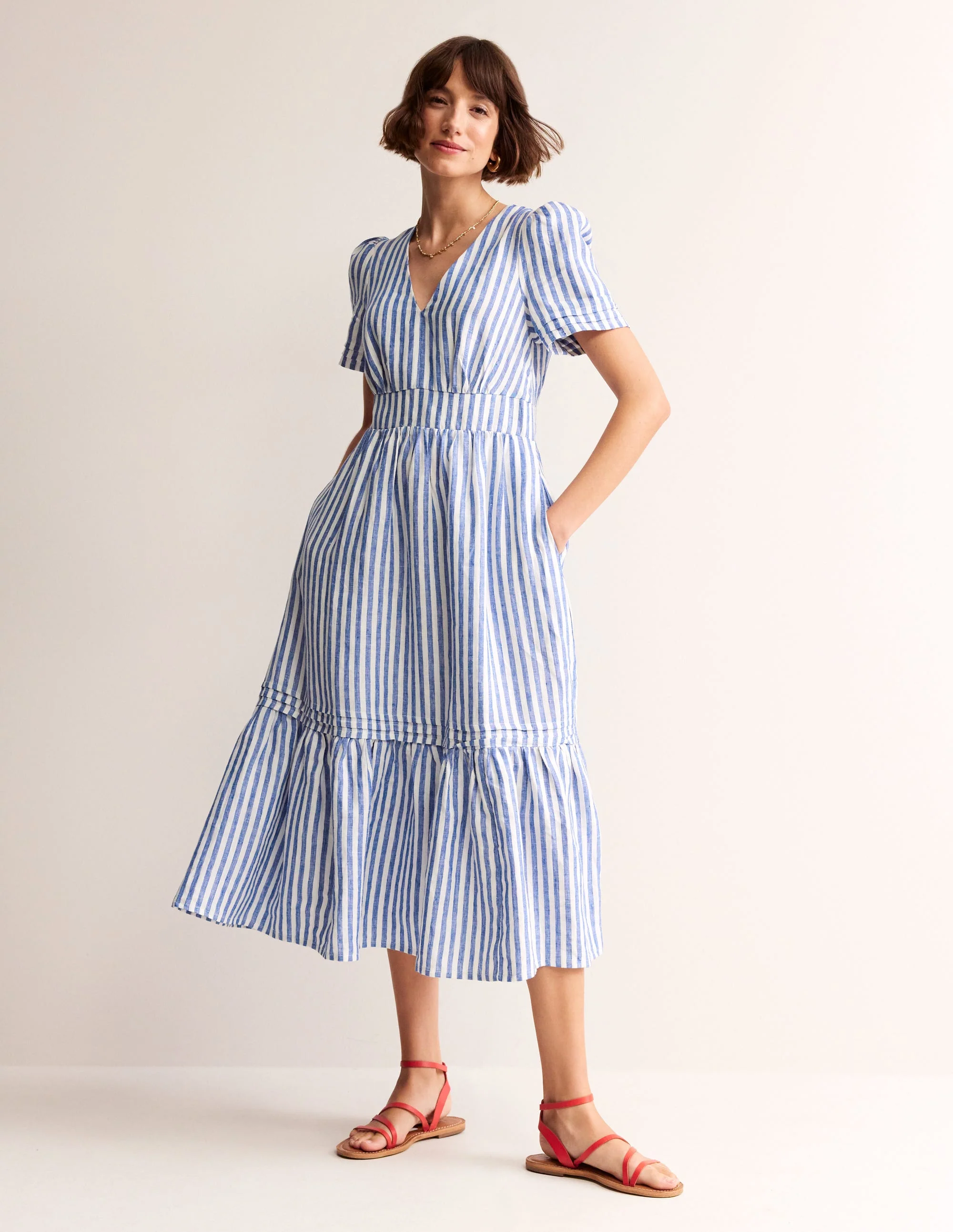 Eve Linen Midi Dress-Surf the Web Stripe - Image 4