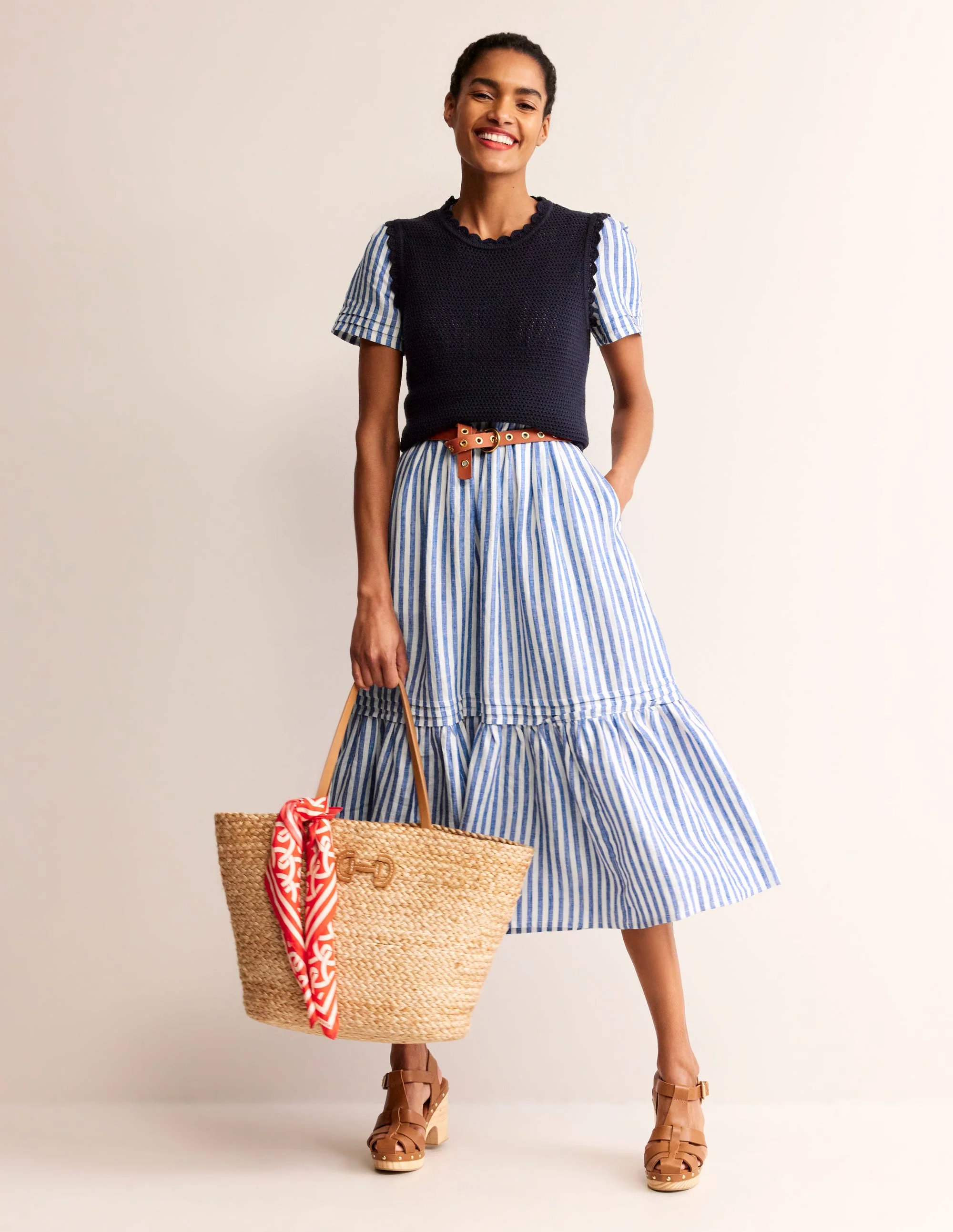 Eve Linen Midi Dress-Surf the Web Stripe - Image 5