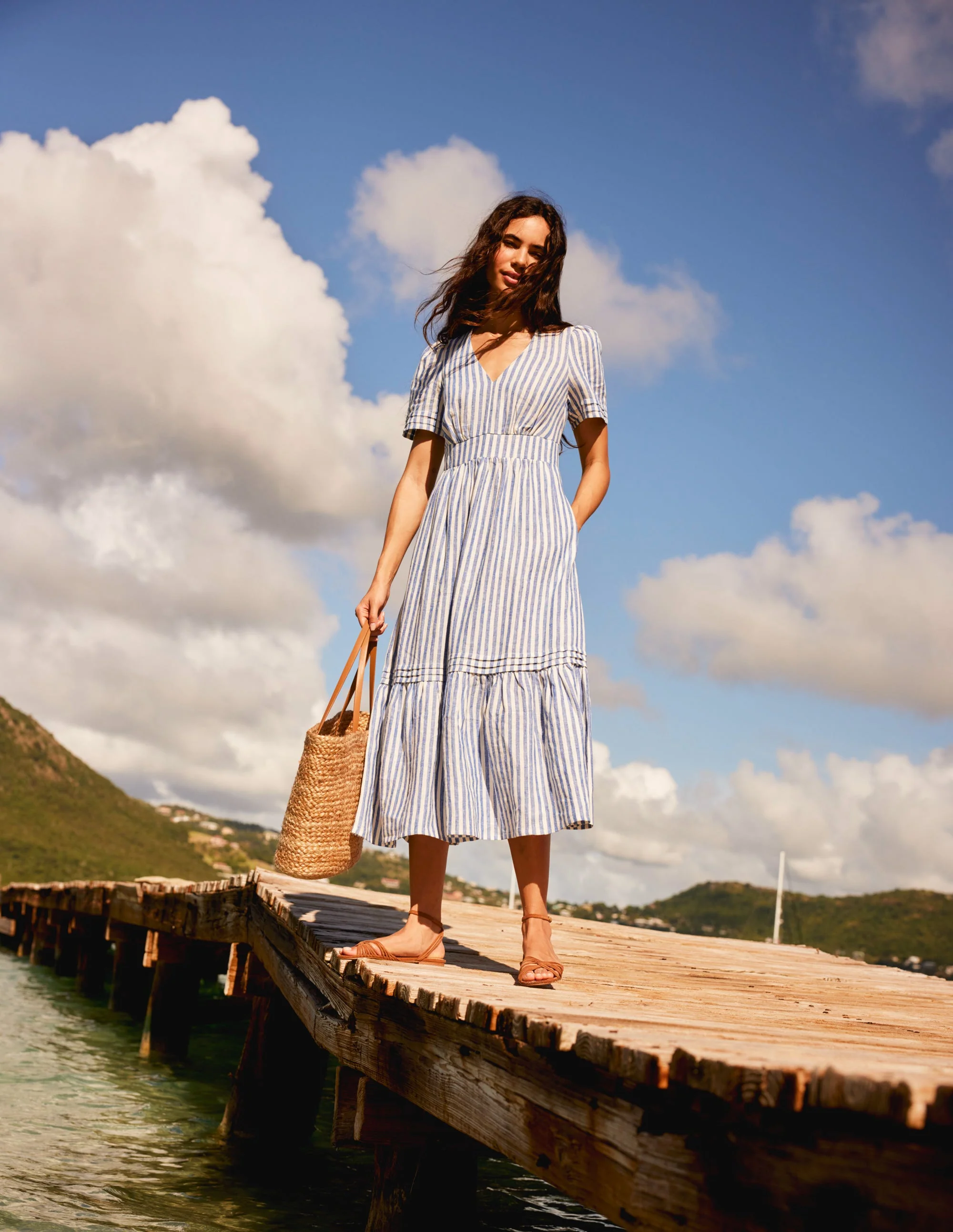Eve Linen Midi Dress-Surf the Web Stripe - Image 7