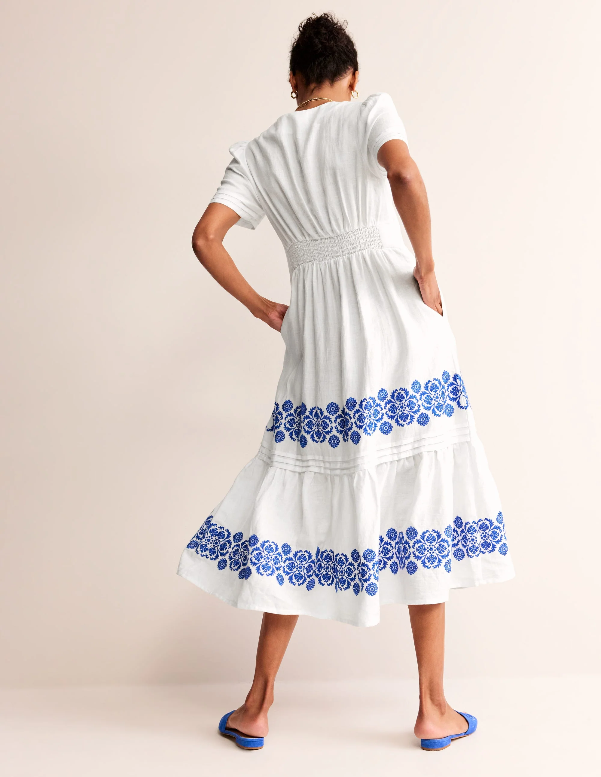 Eve Linen Midi Dress-White - Image 3