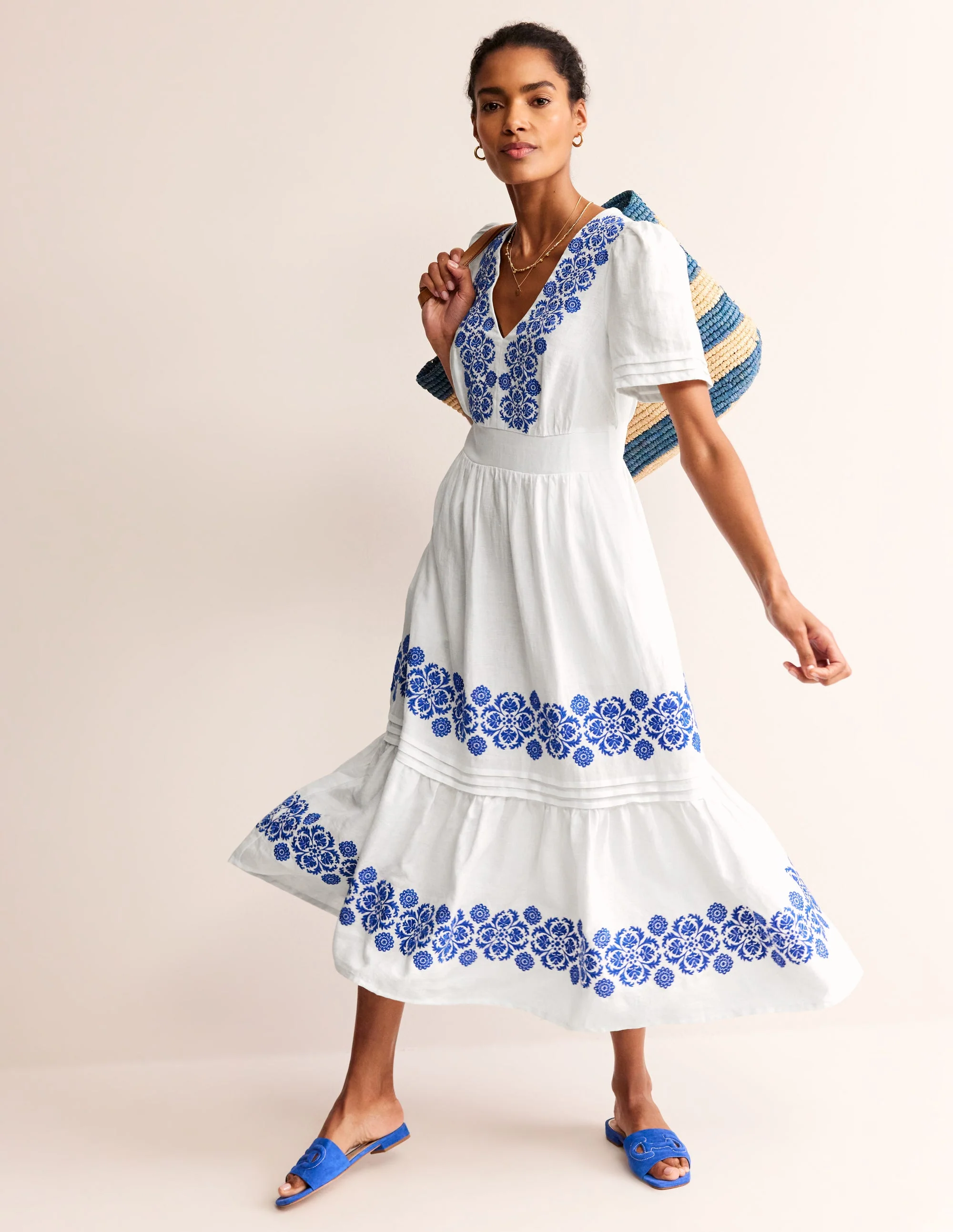 Eve Linen Midi Dress-White - Image 4